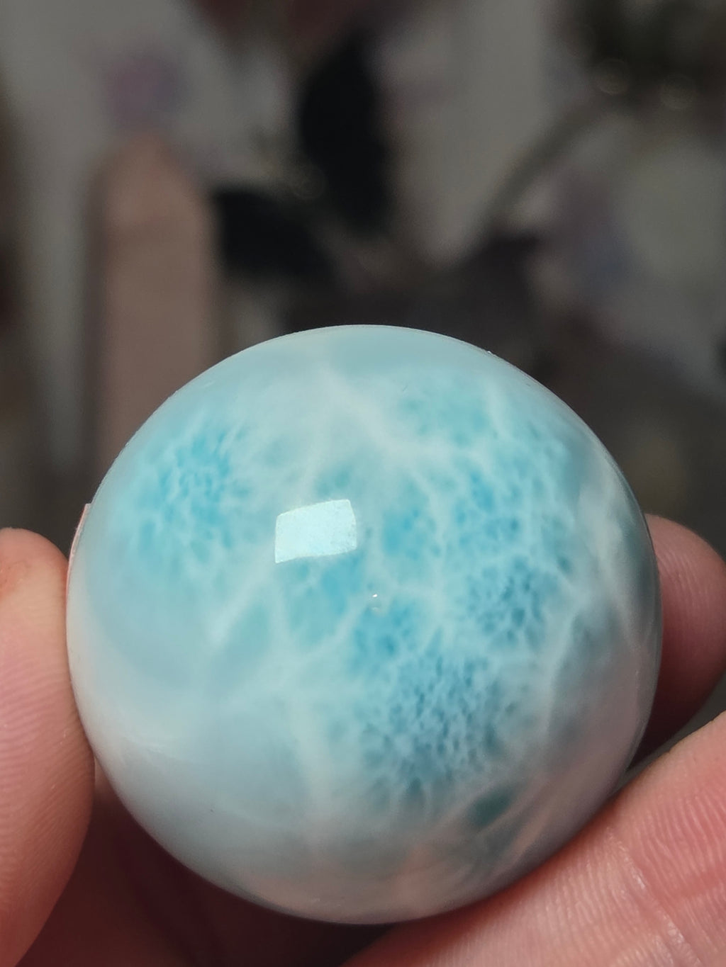 Rare beautiful Larimar crystal sphere with certificate