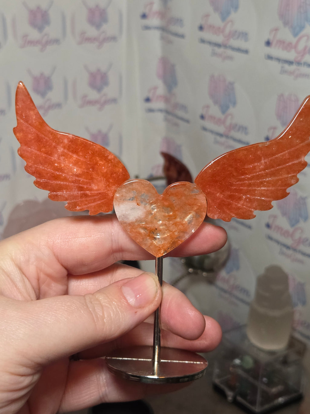 Red fire quartz crystal heart with wings