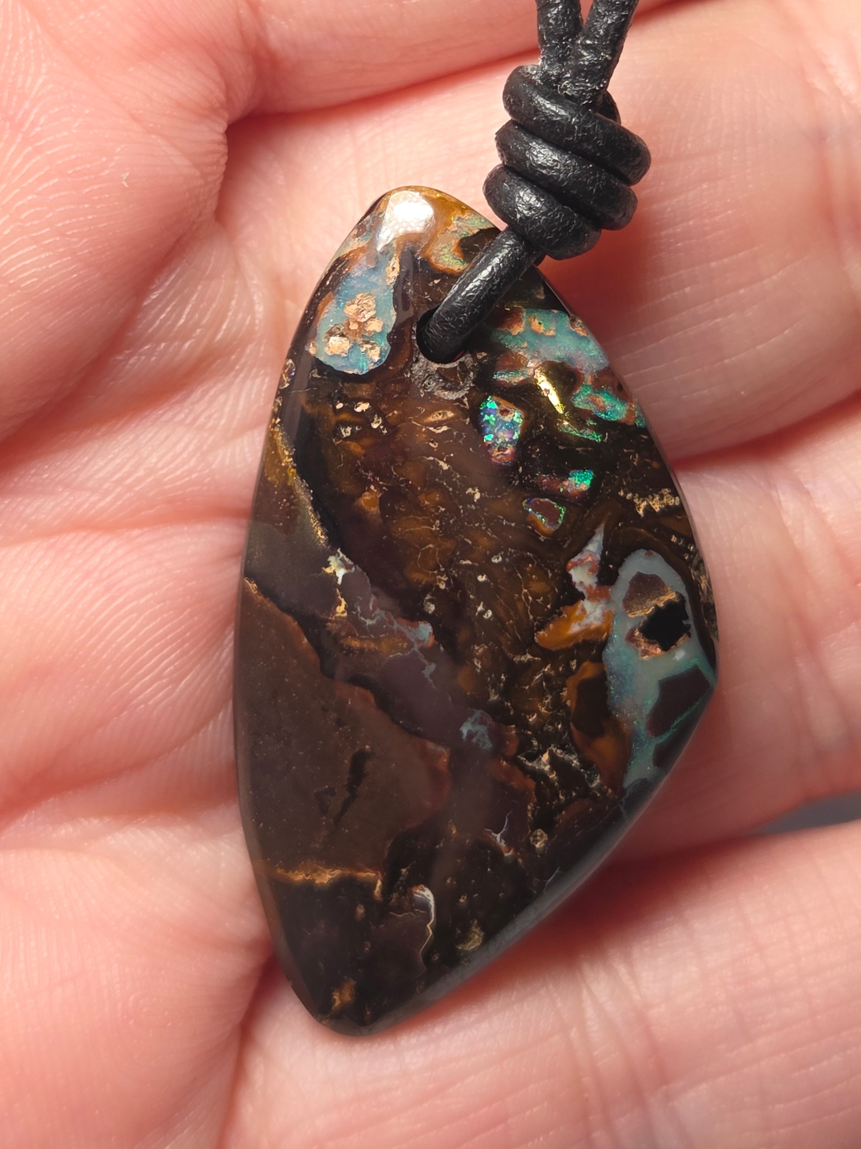 Amazing  bolder opal handmade cut and polished  with leather  chain