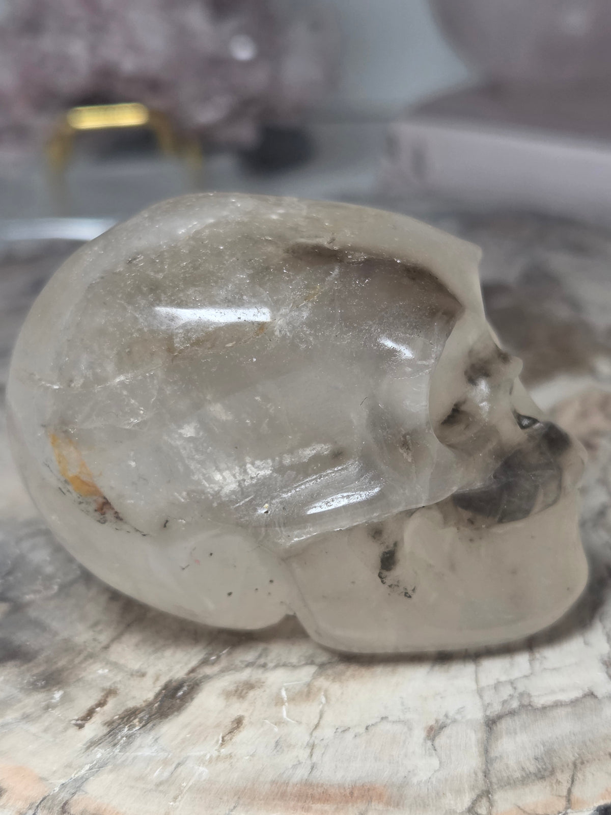 Garden quartz crystal skull carving