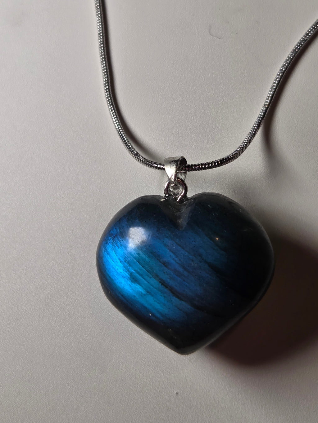 Blue labradorite crystal heart necklace