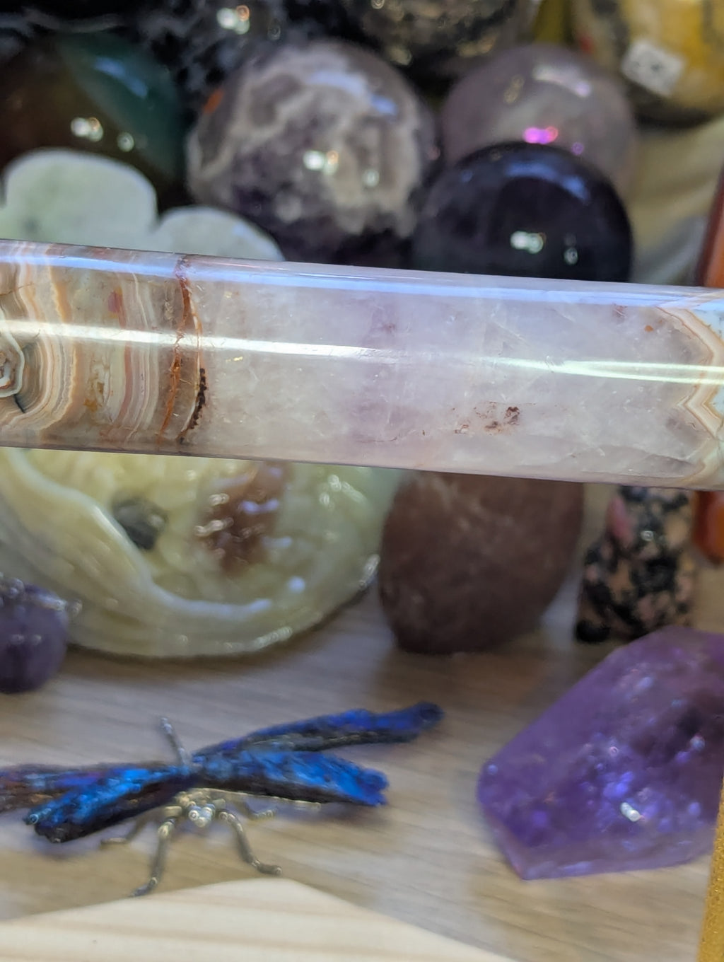 Beautiful amethyst crazy lace agate crystal bracelet stand
