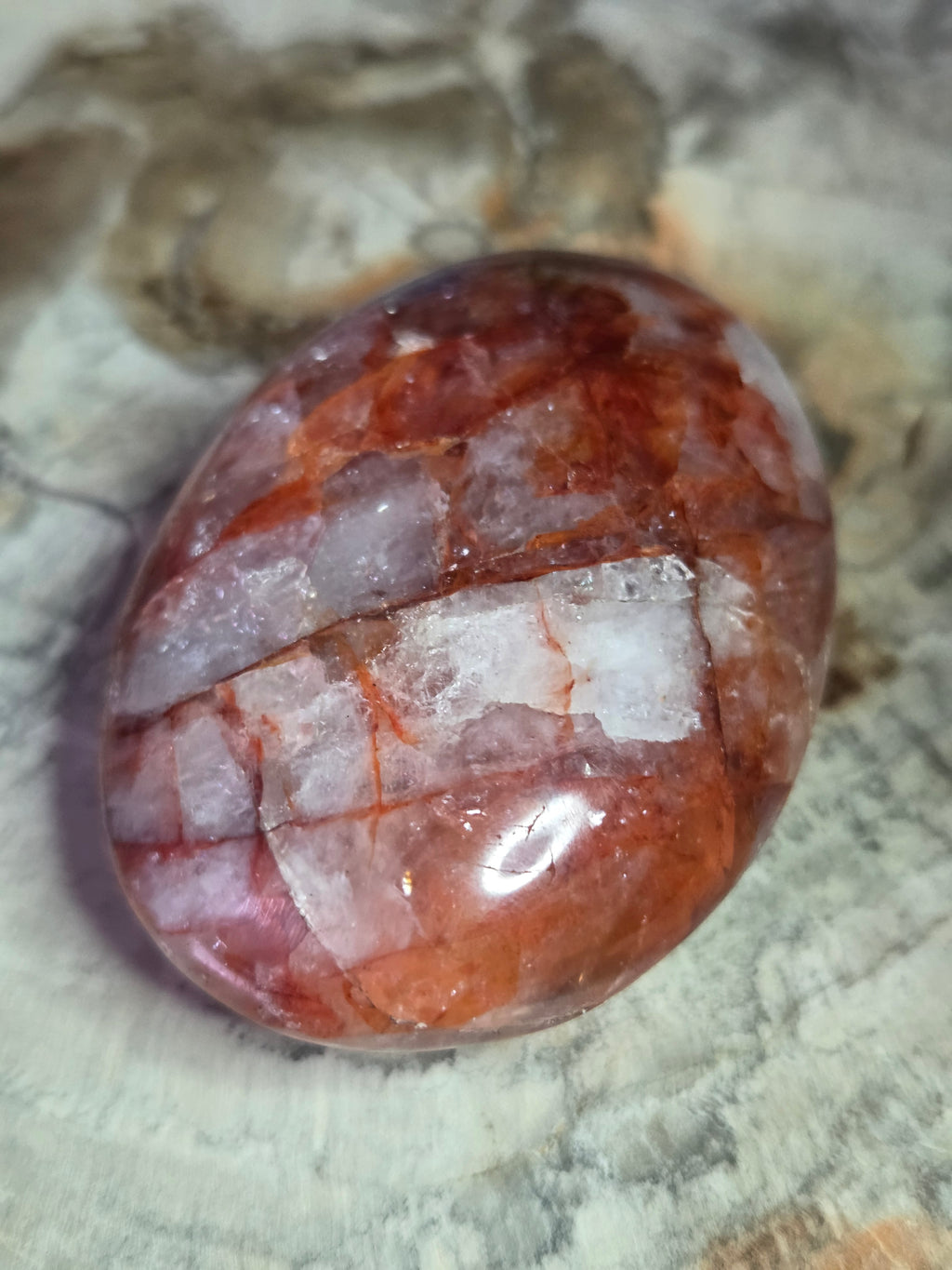 Fire quartz crystal palm stone