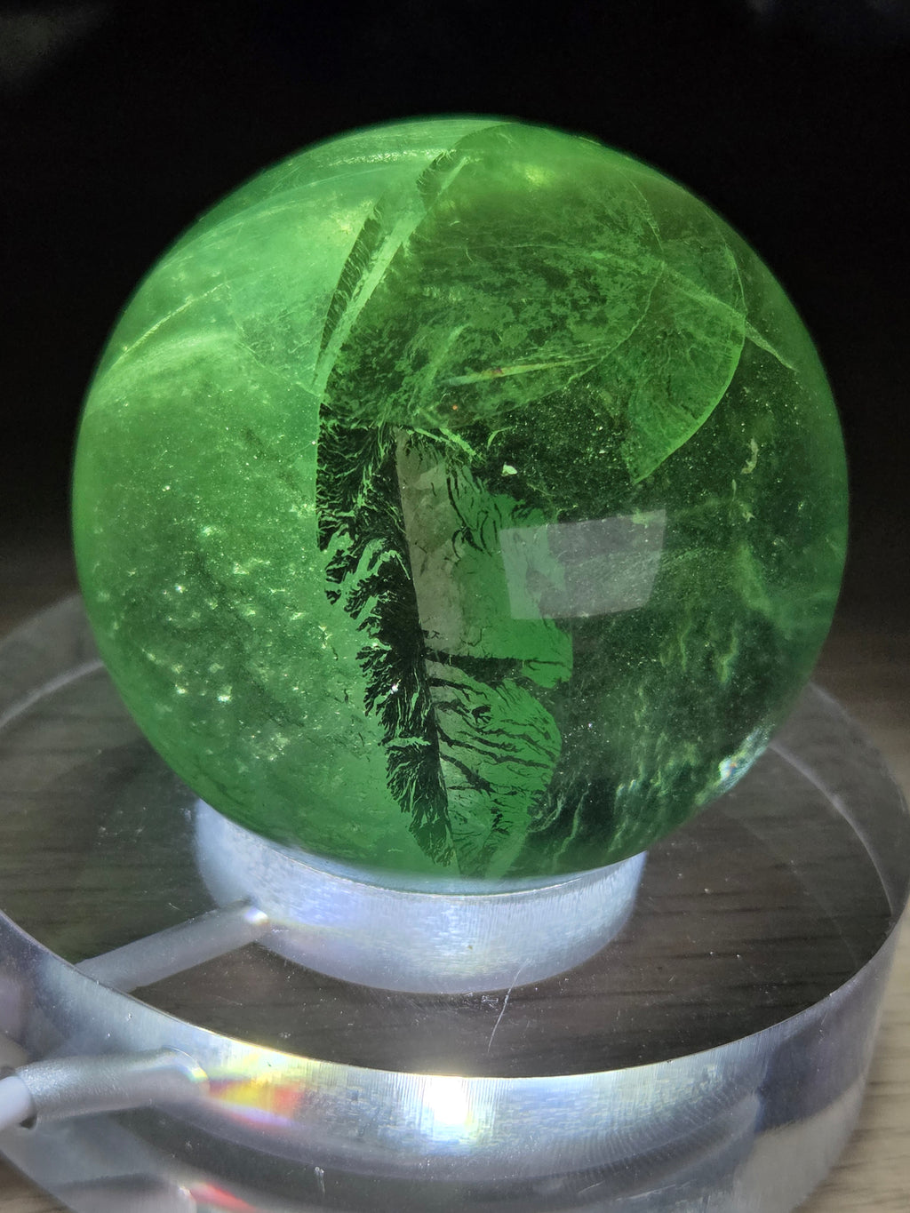 Grade AA Green flourite crystal sphere carving with light stand USB