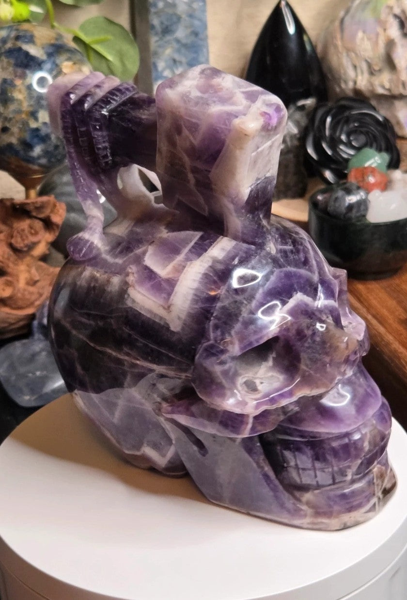Sale - Large Dream Amethyst crystal skull and axe carving