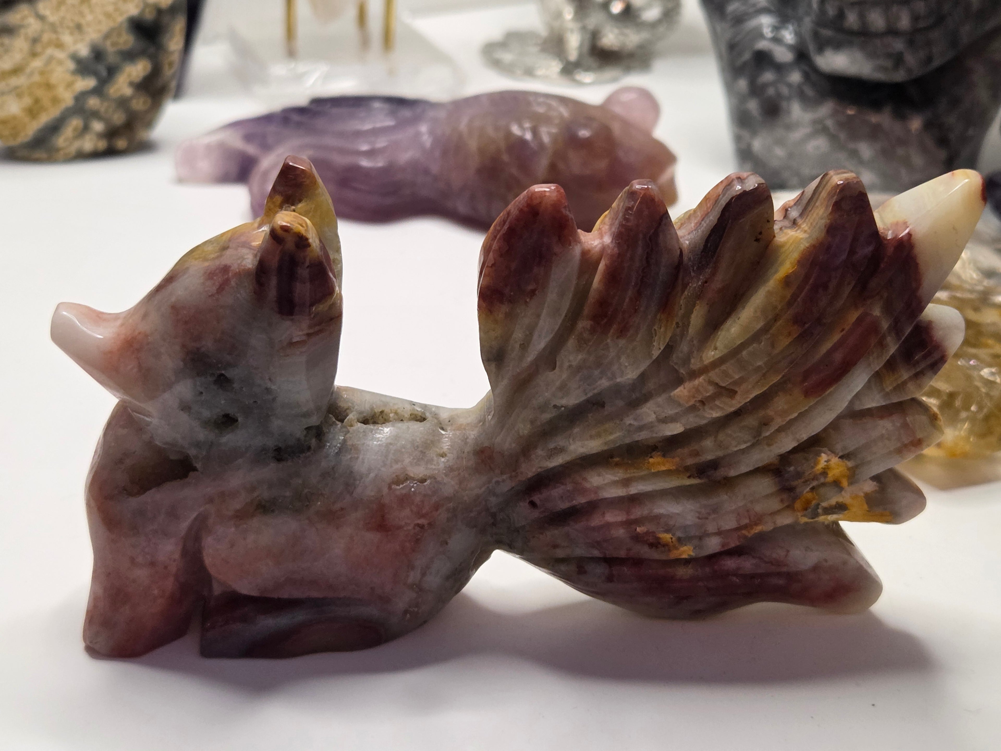 Mexican agate crystal nine tail fox carving
