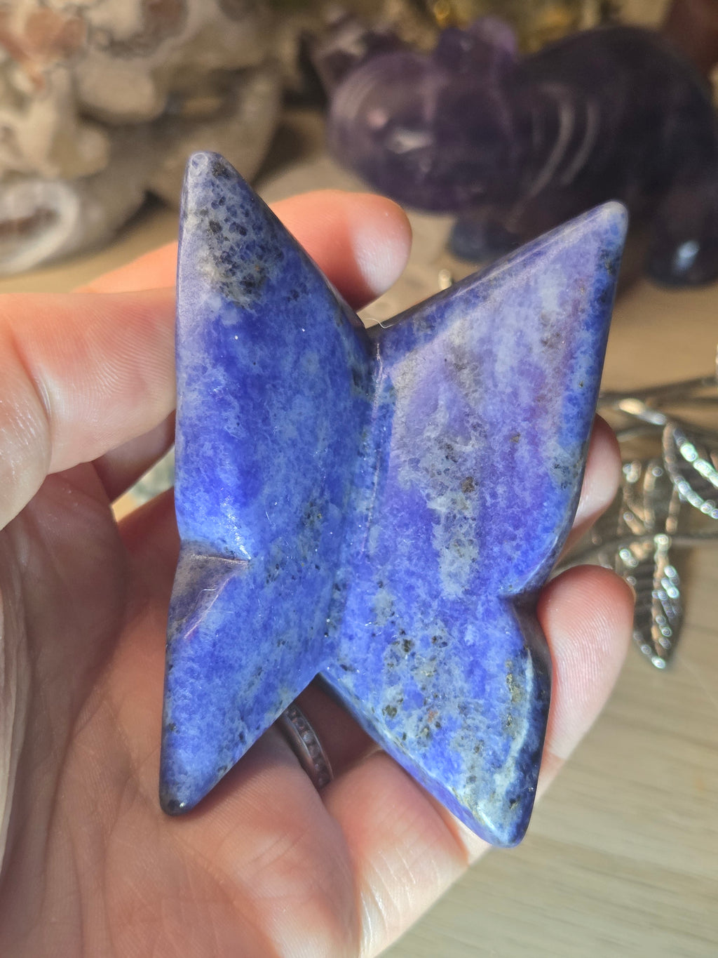 Sodalite crystal butterfly carving
