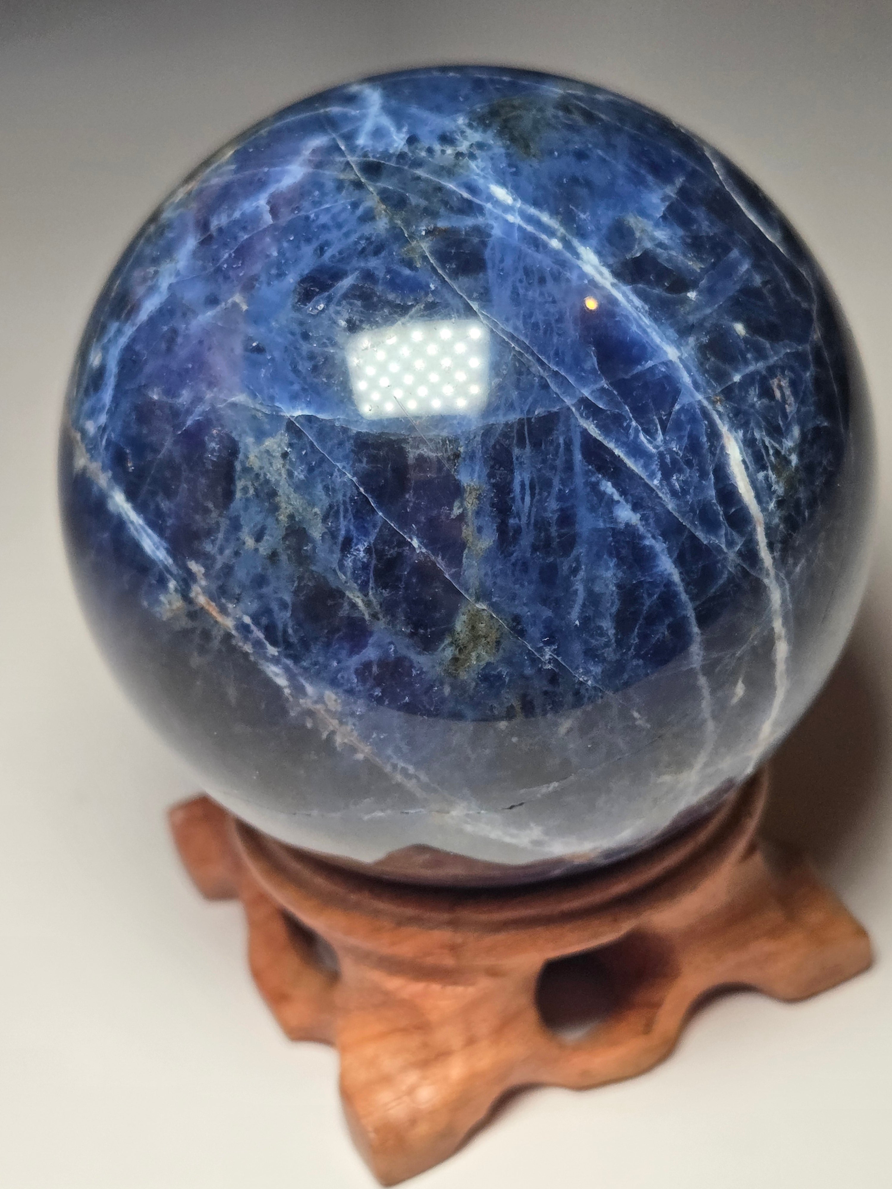 Large sodalite crystal Sphere with stand
