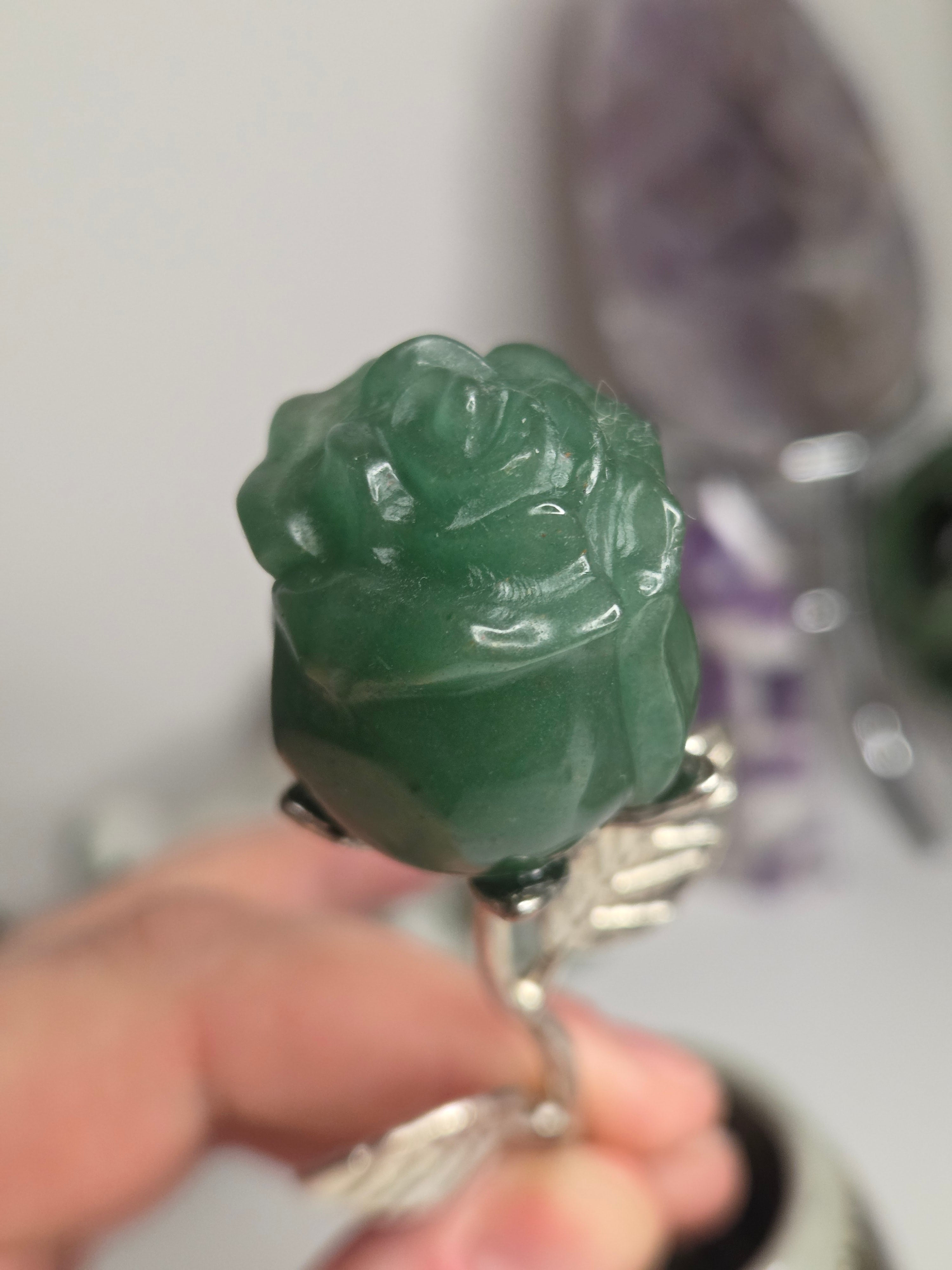 Green Aventurine crystal rose carving