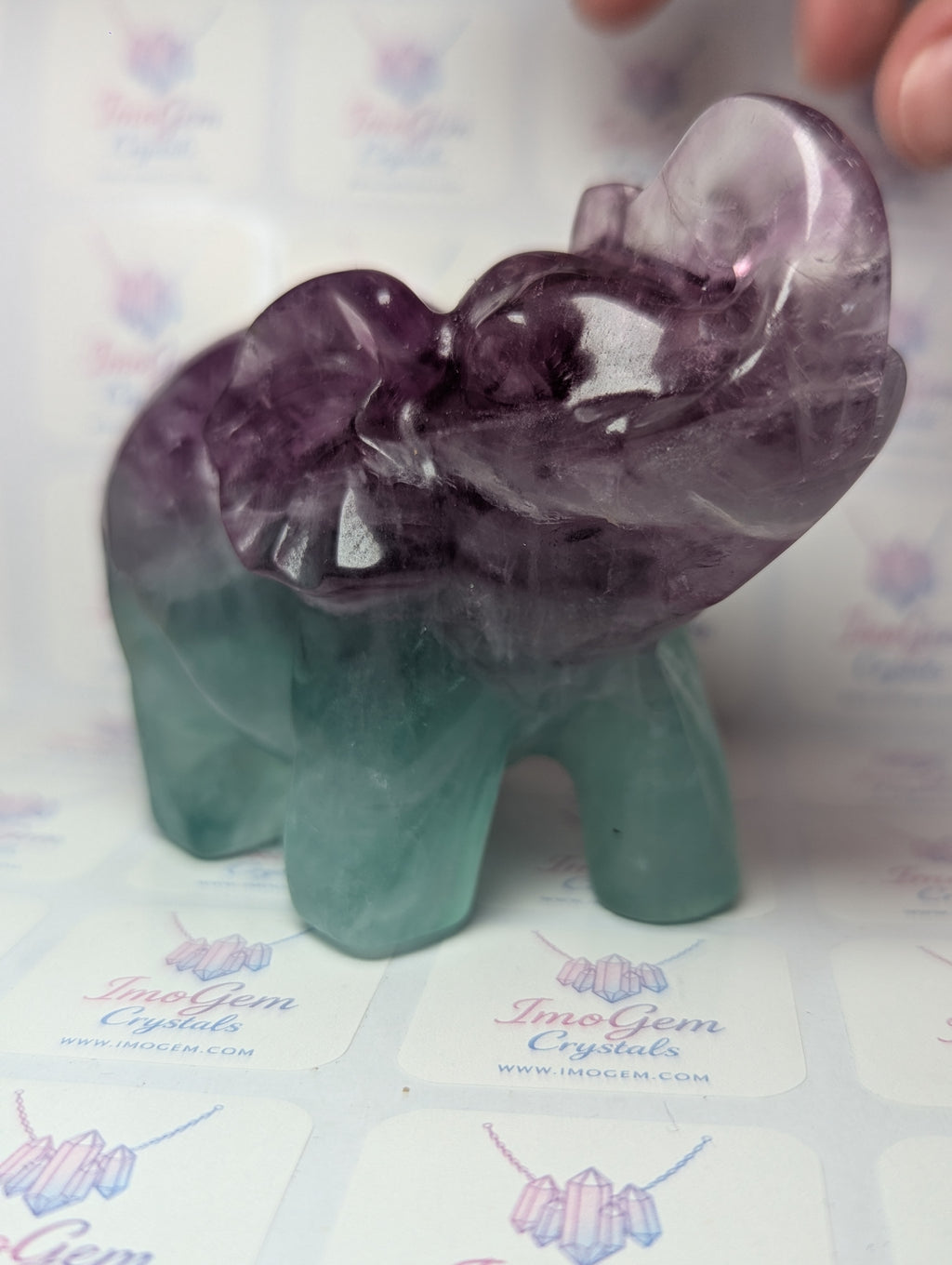 Rainbow flourite crystal Elephant carving
