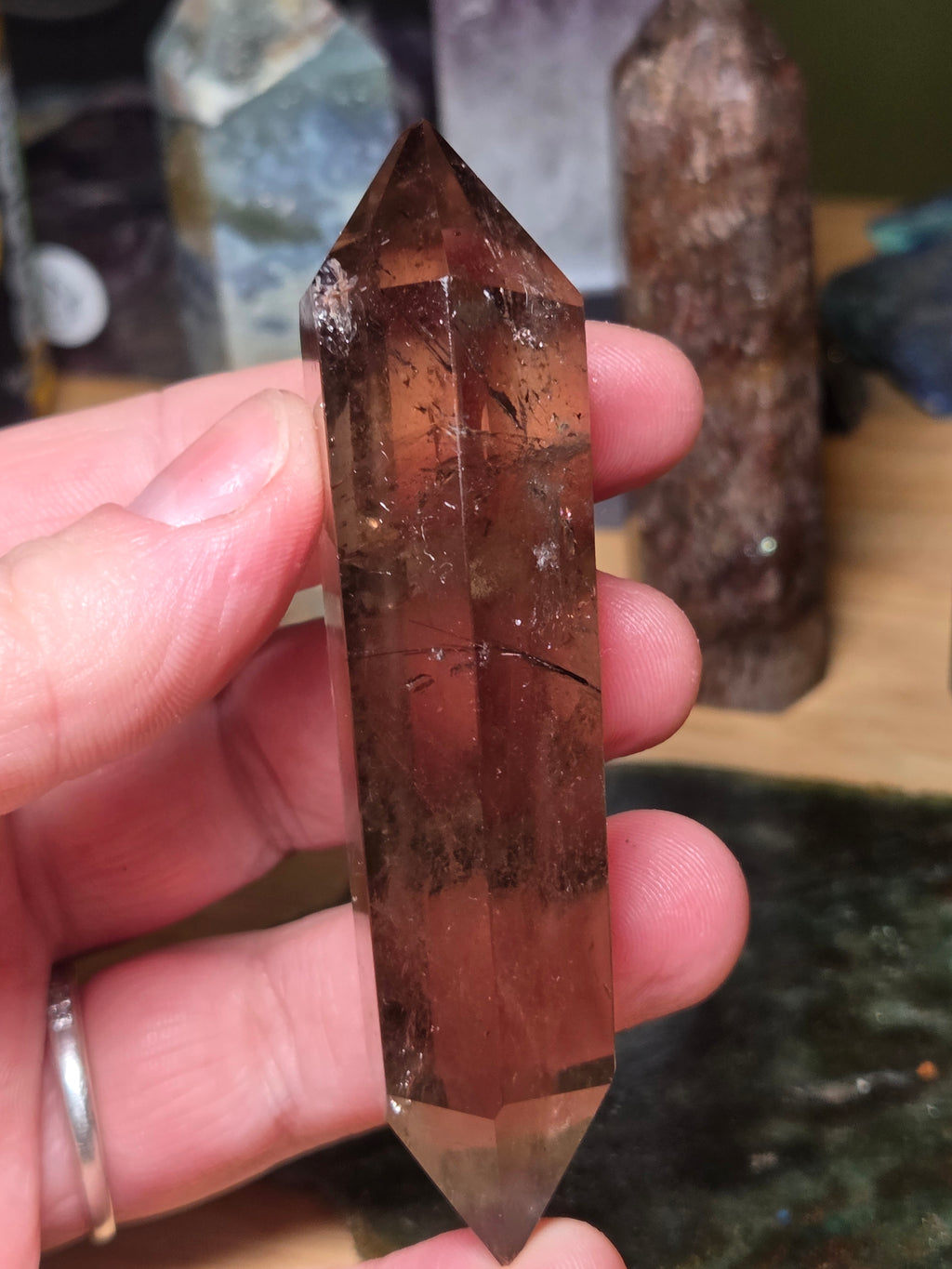 Smokey quartz crystal DT carving