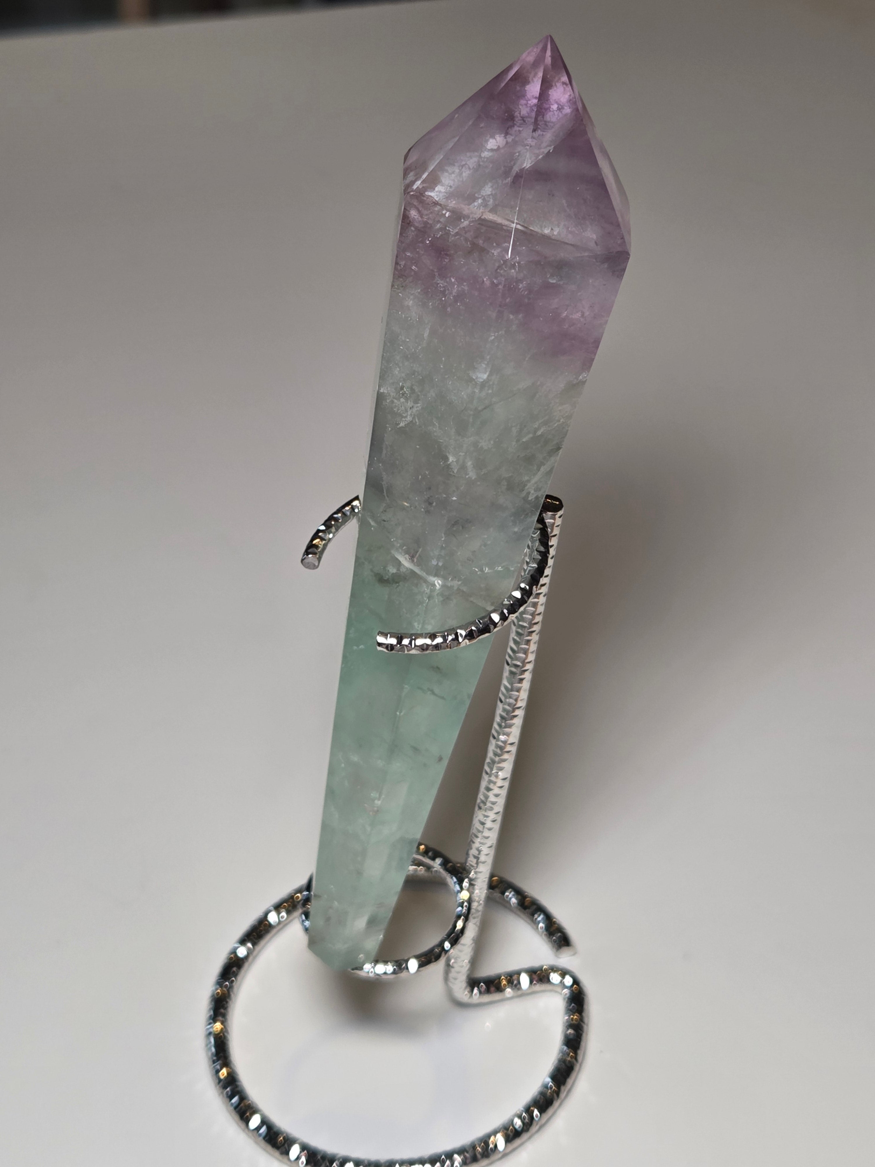 Flourite crystal wand carving with stand UV reactive