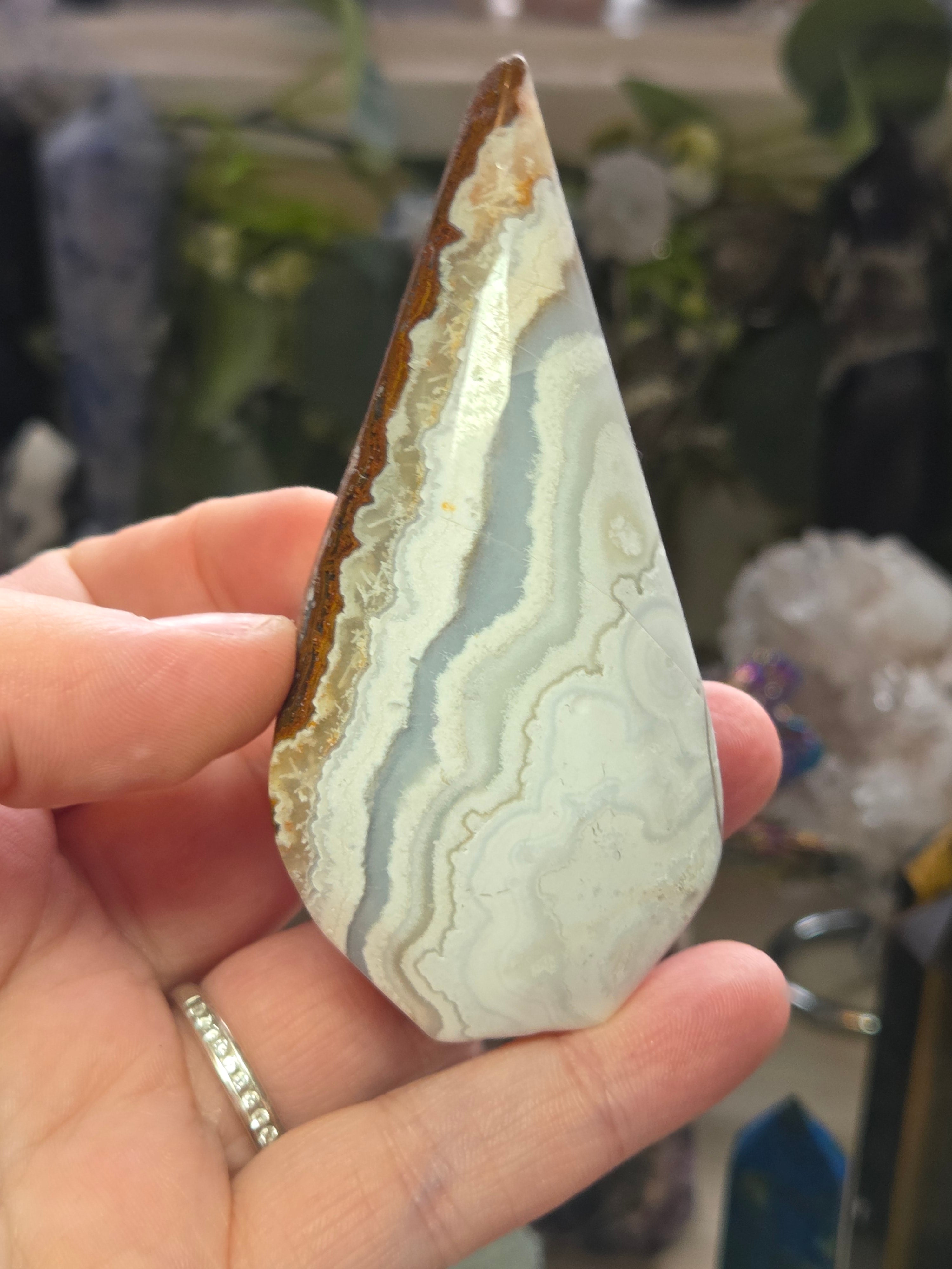 Crazy Lace agate crystal tear drop carving
