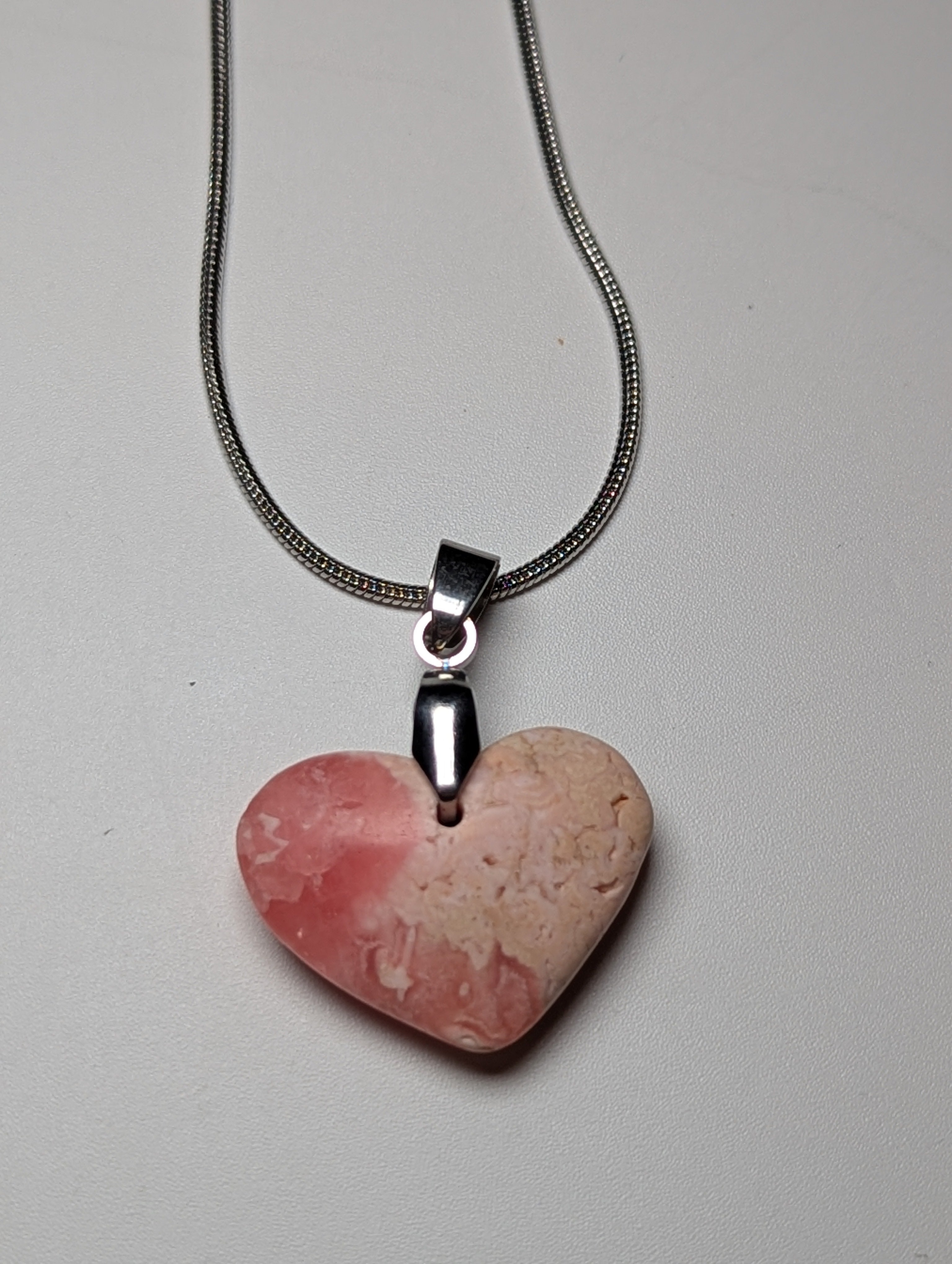 Rhodochrosite heart handmade crystal necklace