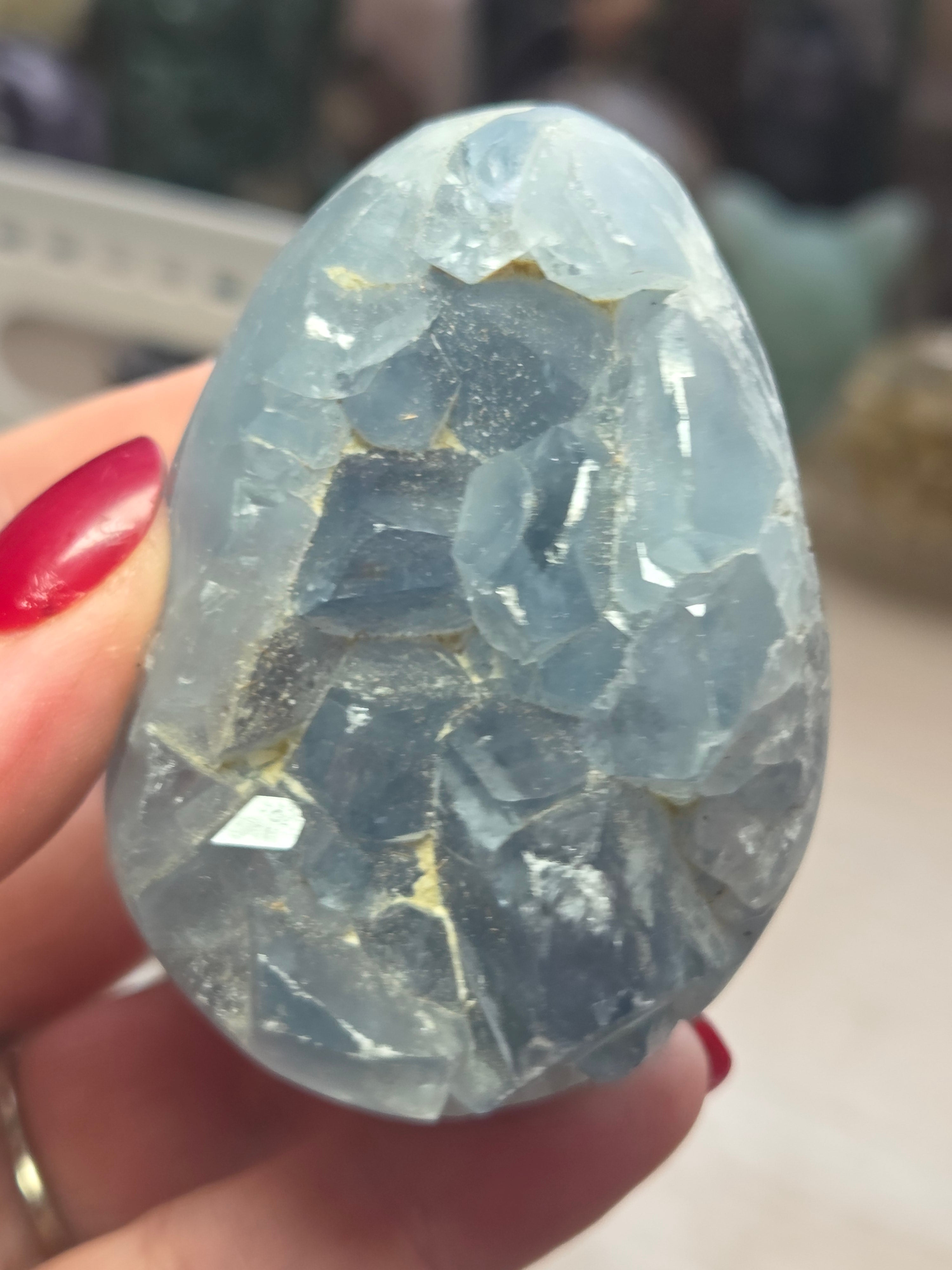 Blue celicite crystal egg carving specimen