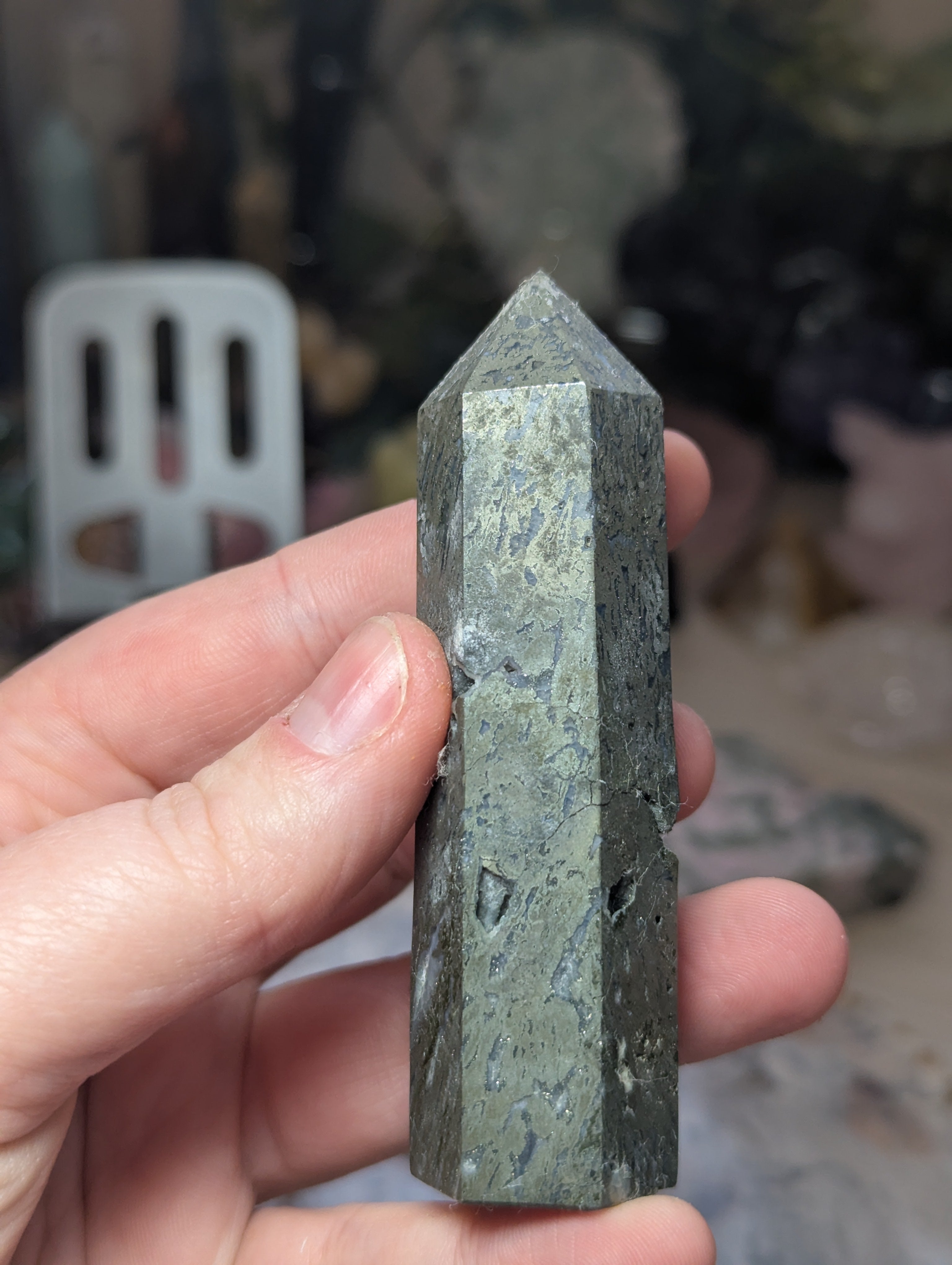Pyrite crystal tower with agate and has opened natural caves