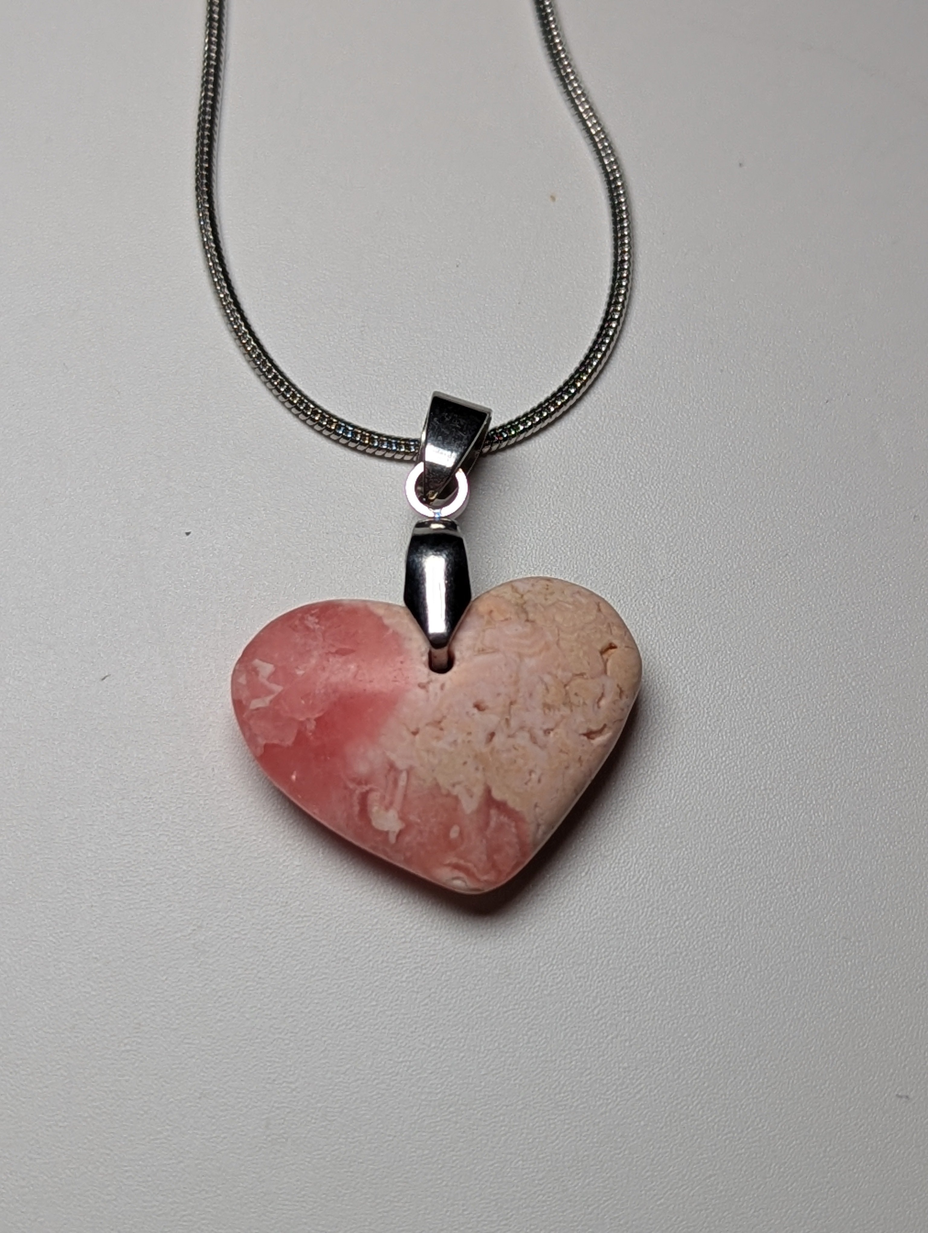 Rhodochrosite heart handmade crystal necklace
