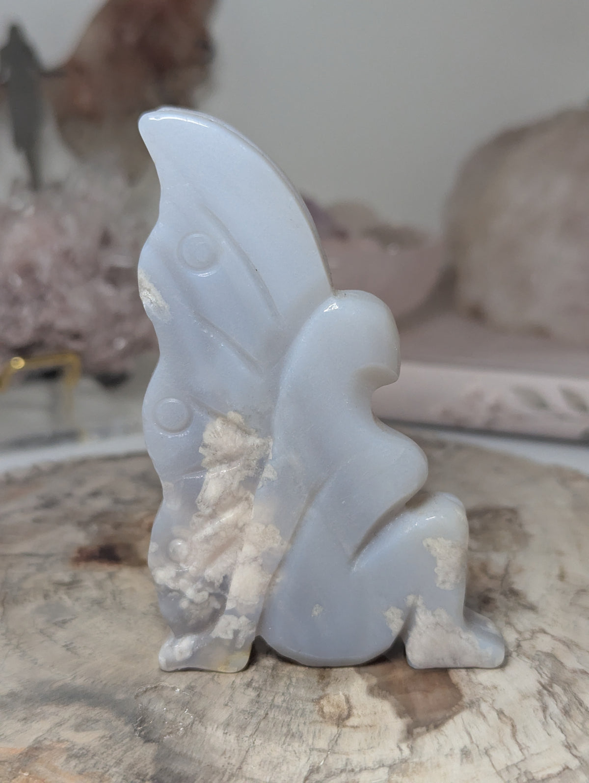 Blue flower agate crystal fairy carving