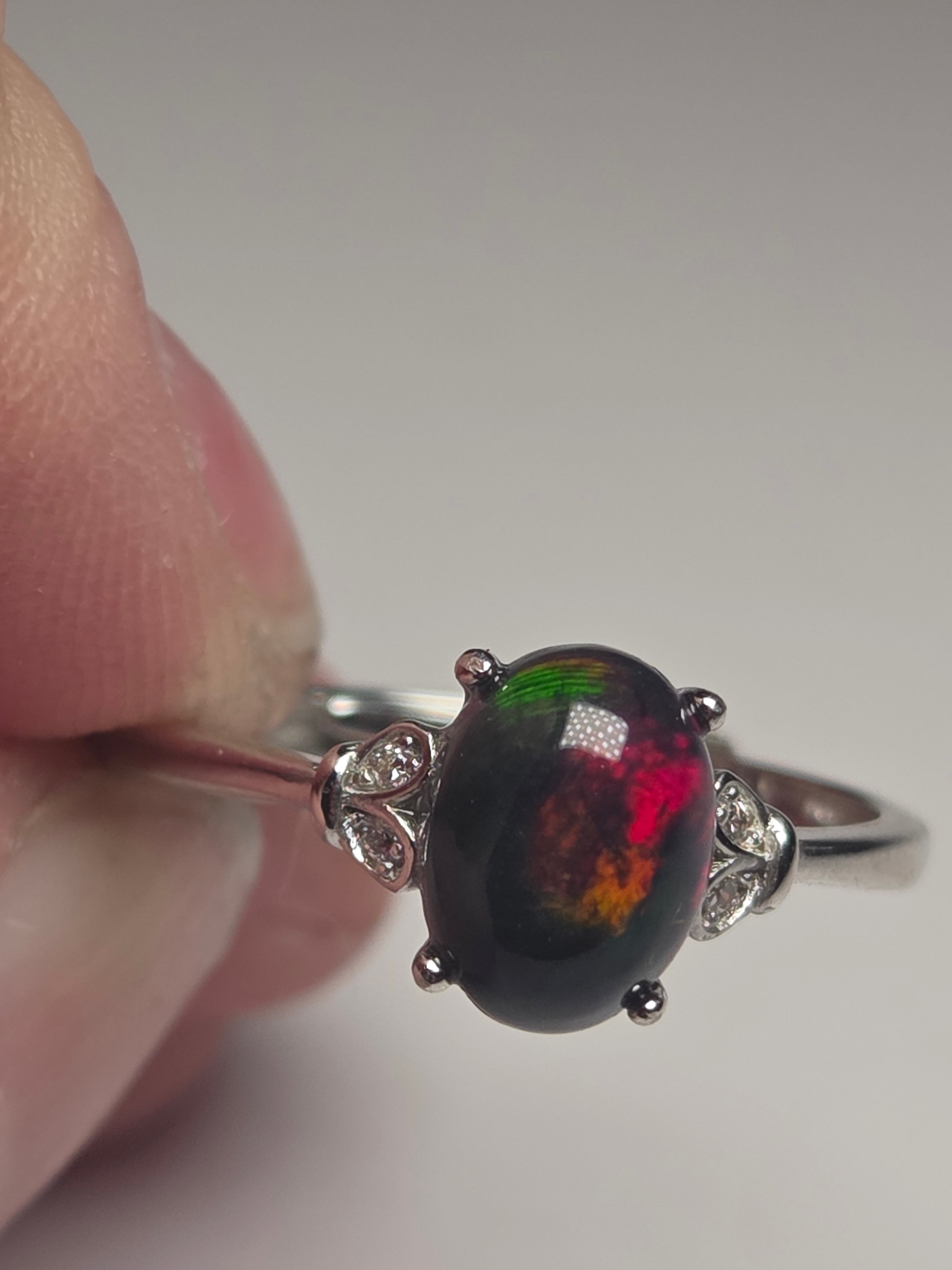 Black Opal crystal Adjustable ring S295