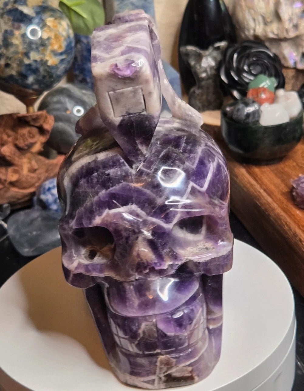 Sale - Large Dream Amethyst crystal skull and axe carving