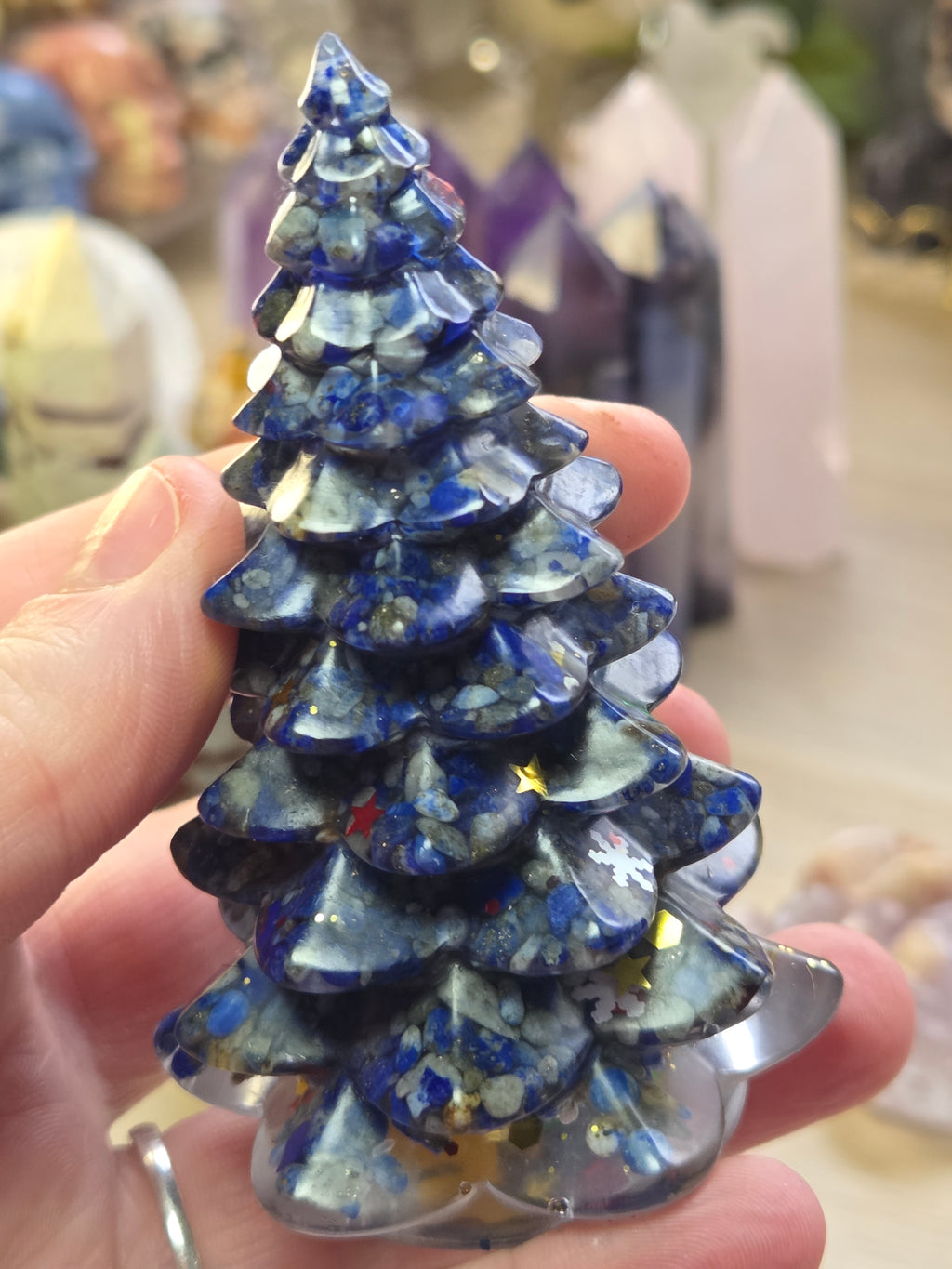 crystal chips in resin  tree carving