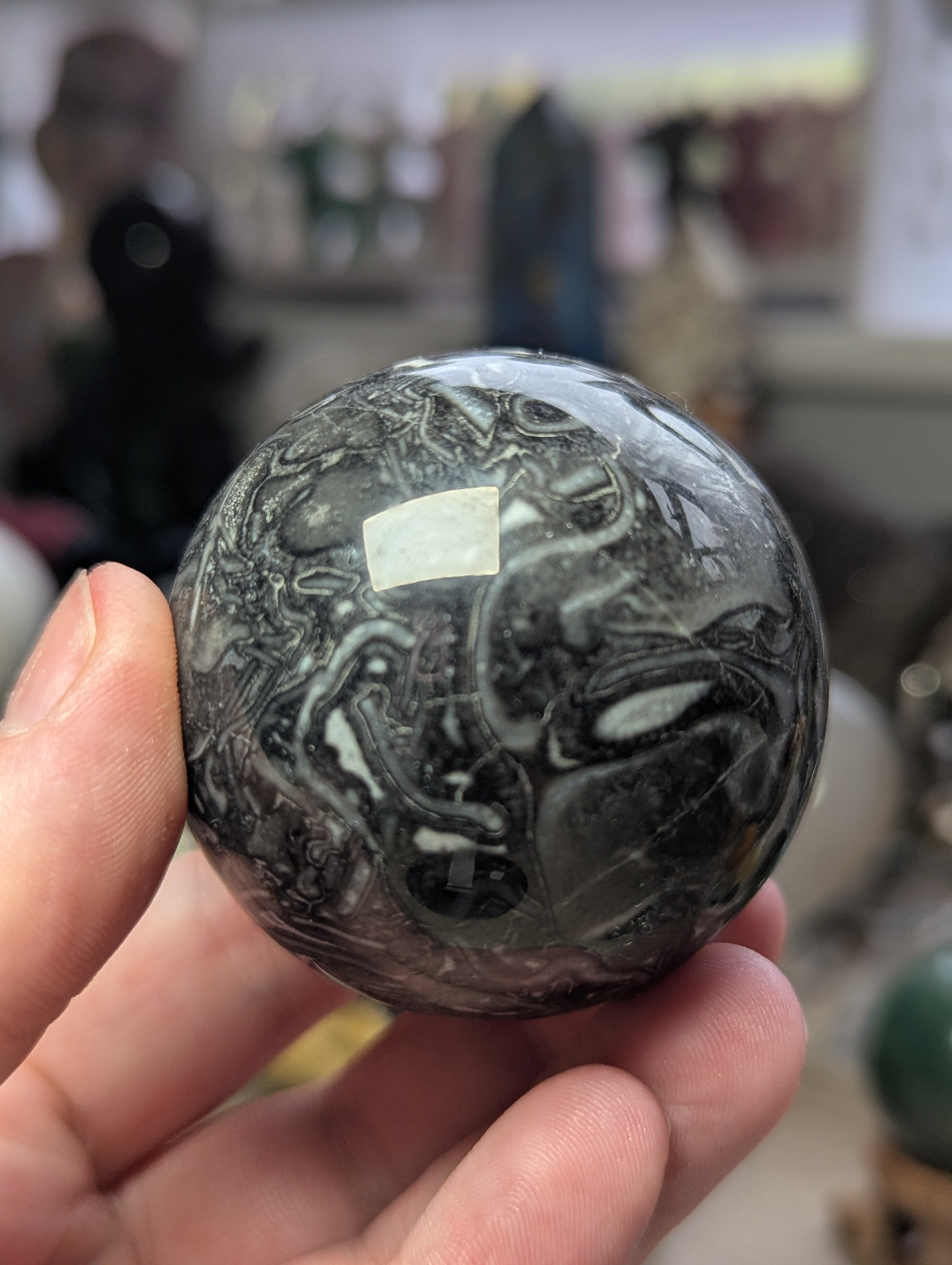Fossil stone crystal sphere