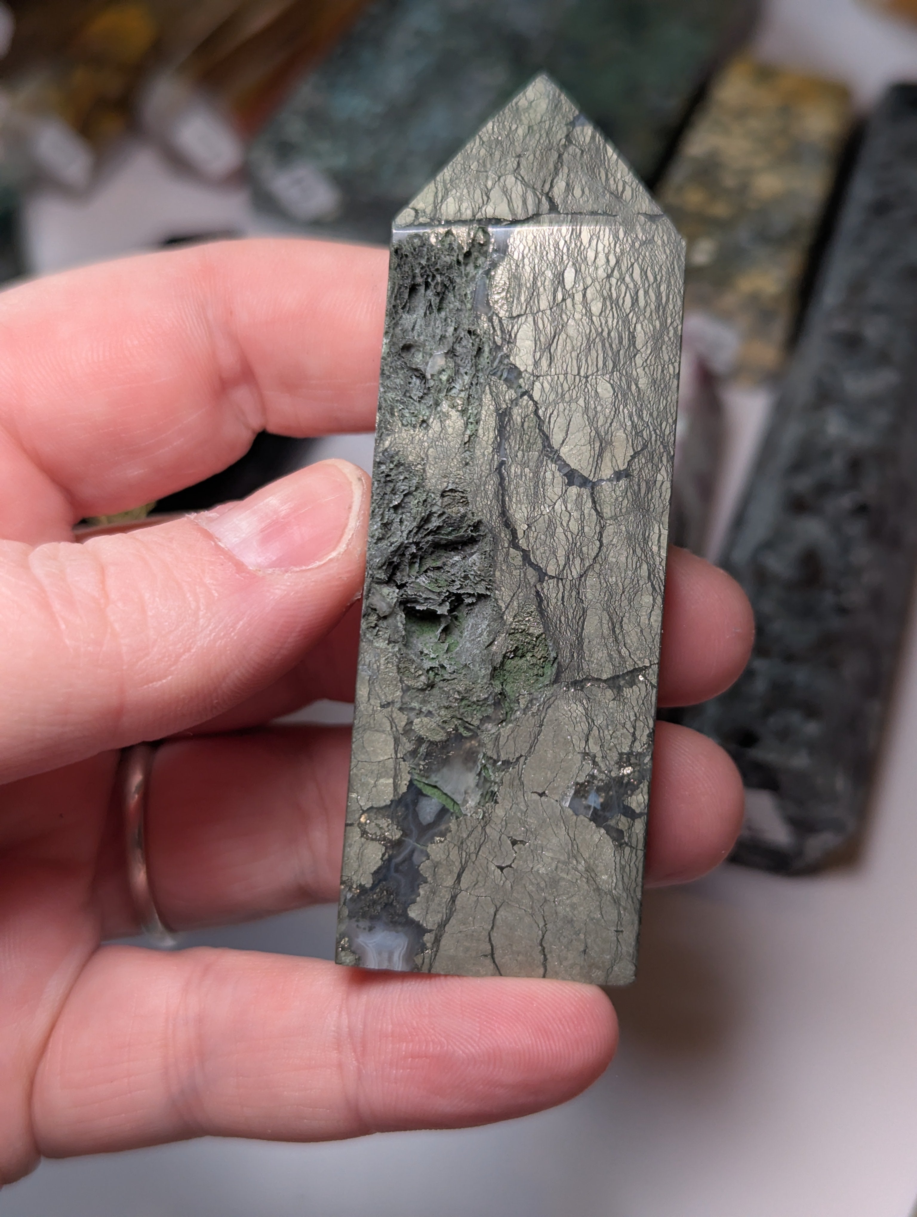 Pyrite crystal with Agate tower