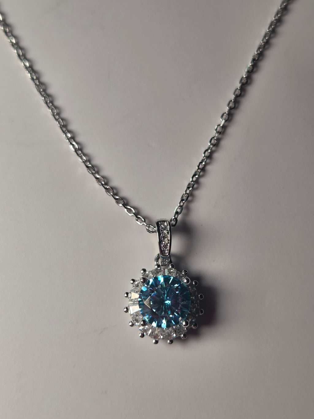 Blue Moissonite Diamond necklace 2 carot s295 with certificate