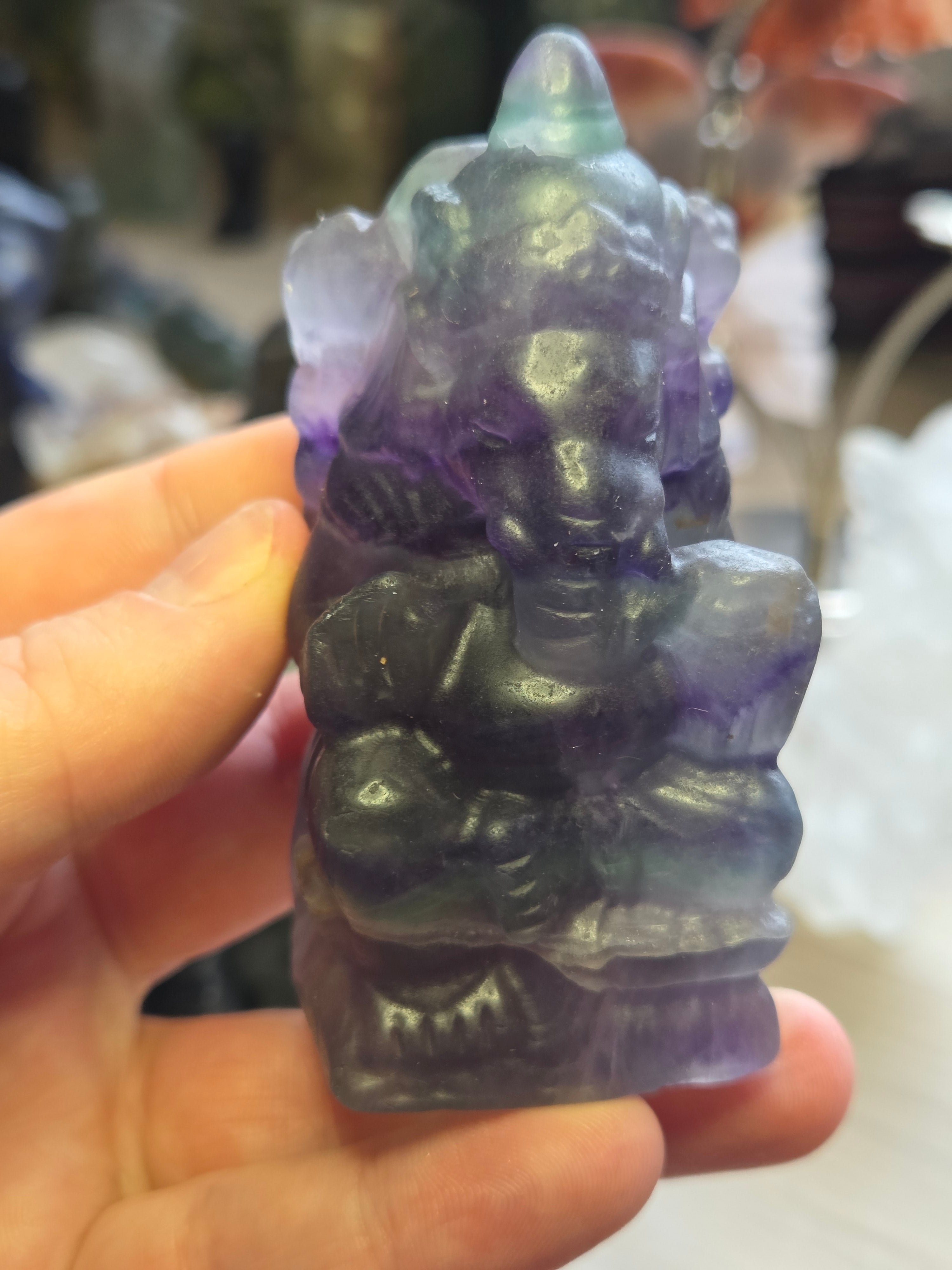 Flourite crystal Ganesha carving