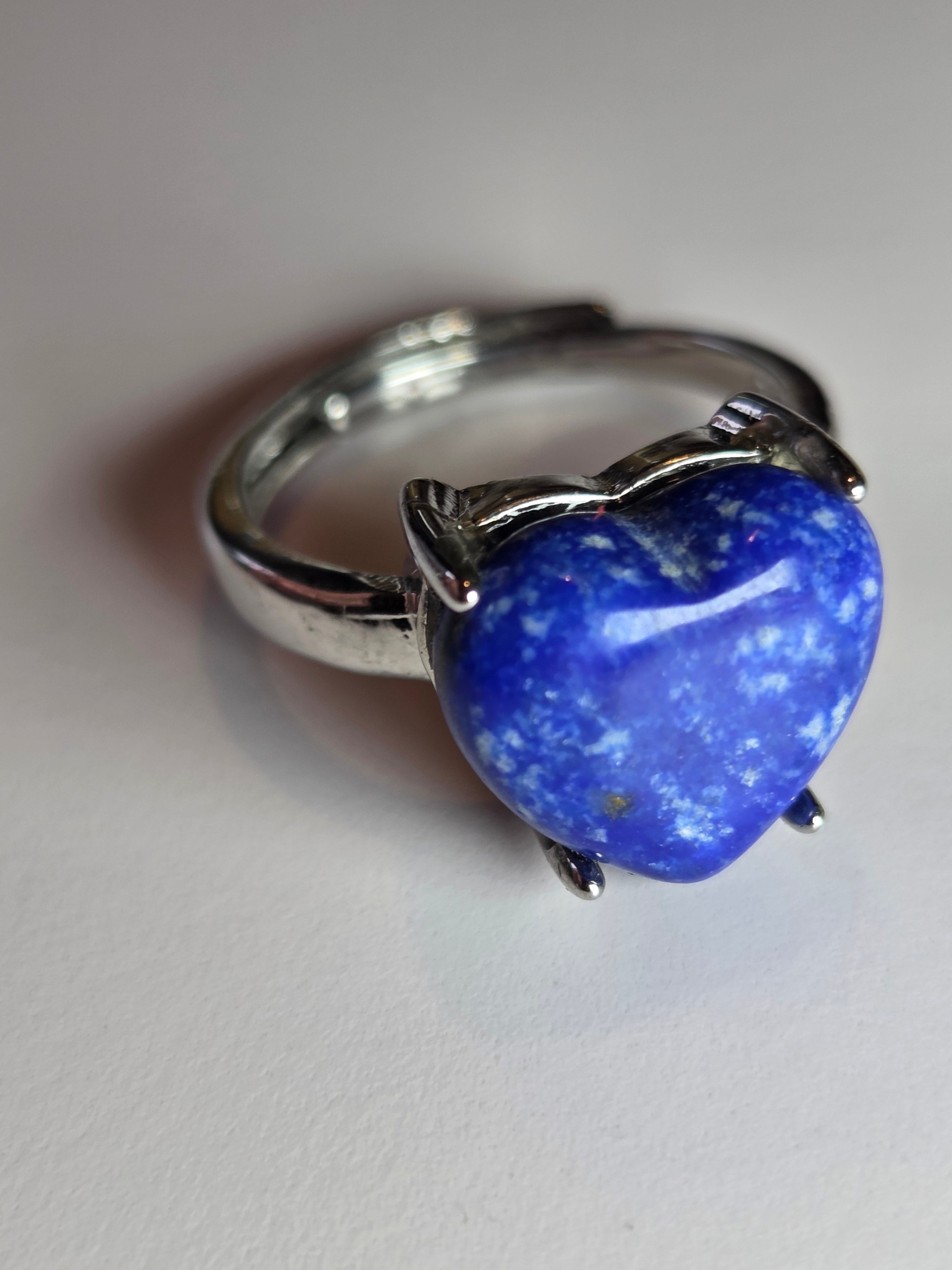 Lapis Lazuli crystal heart Adjustable ring