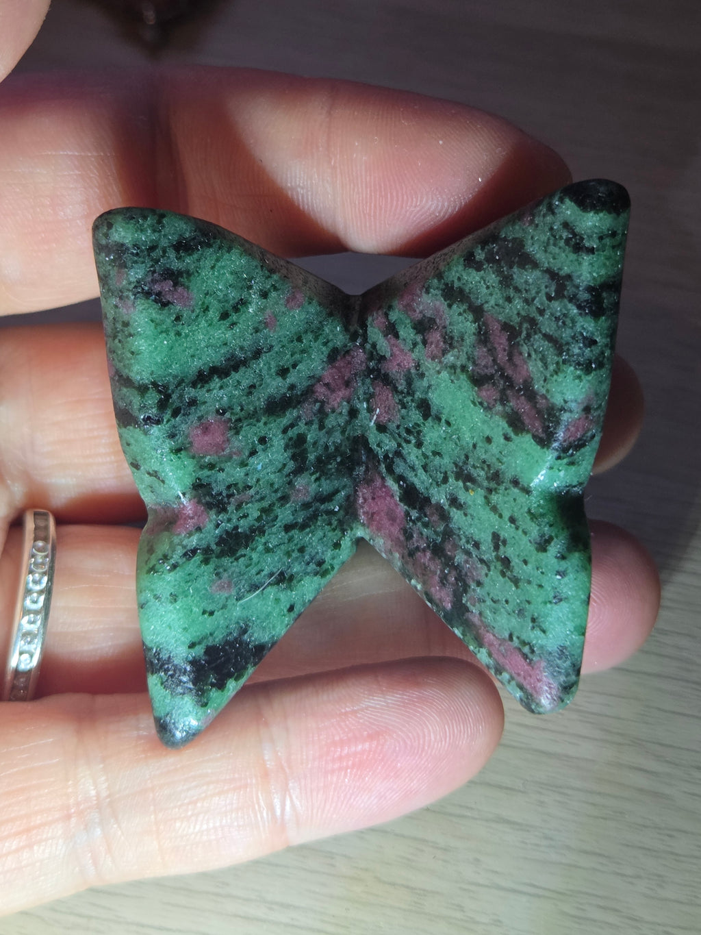 Ruby in zoisite crystal butterfly carving