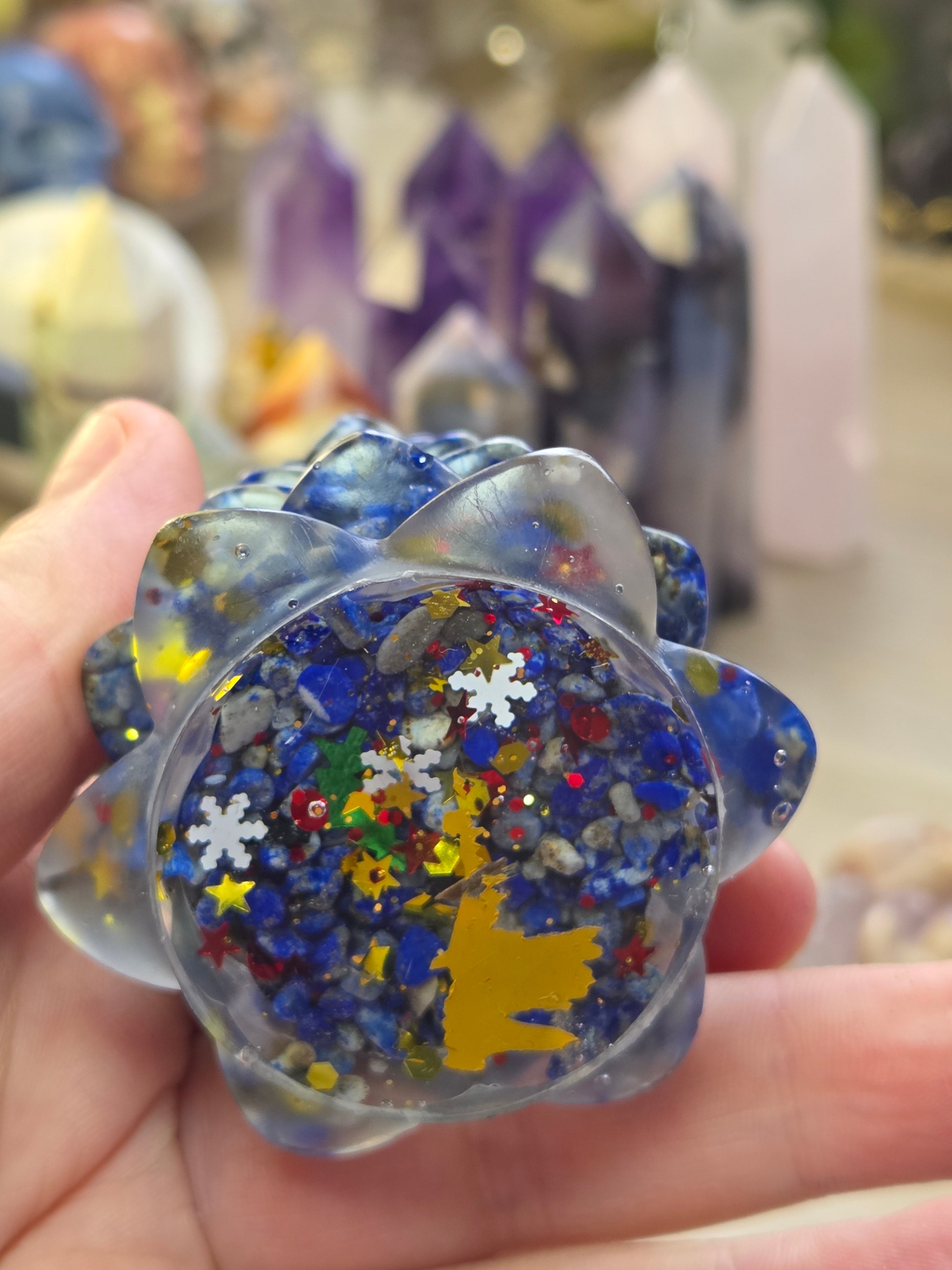 crystal chips in resin  tree carving