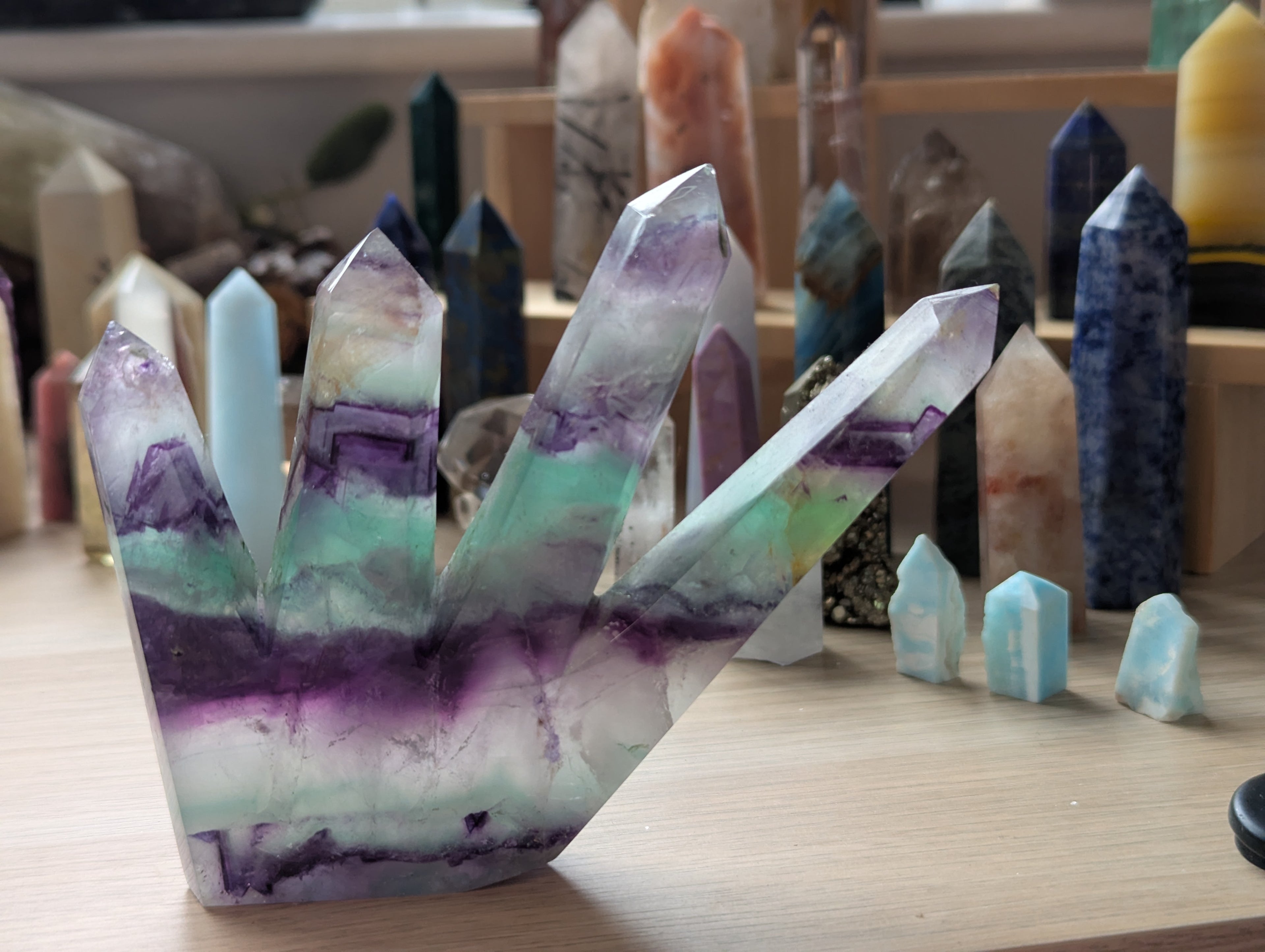 Beautiful four points Flourite crystal tower
