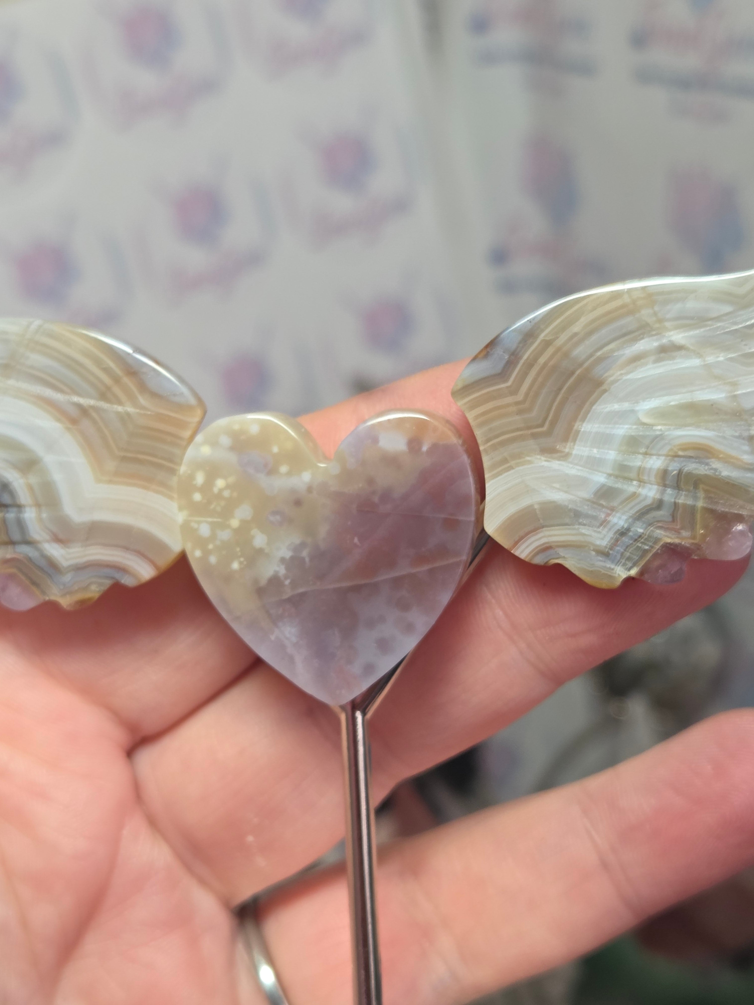 Crazy agate crystal amethyst heart with wings