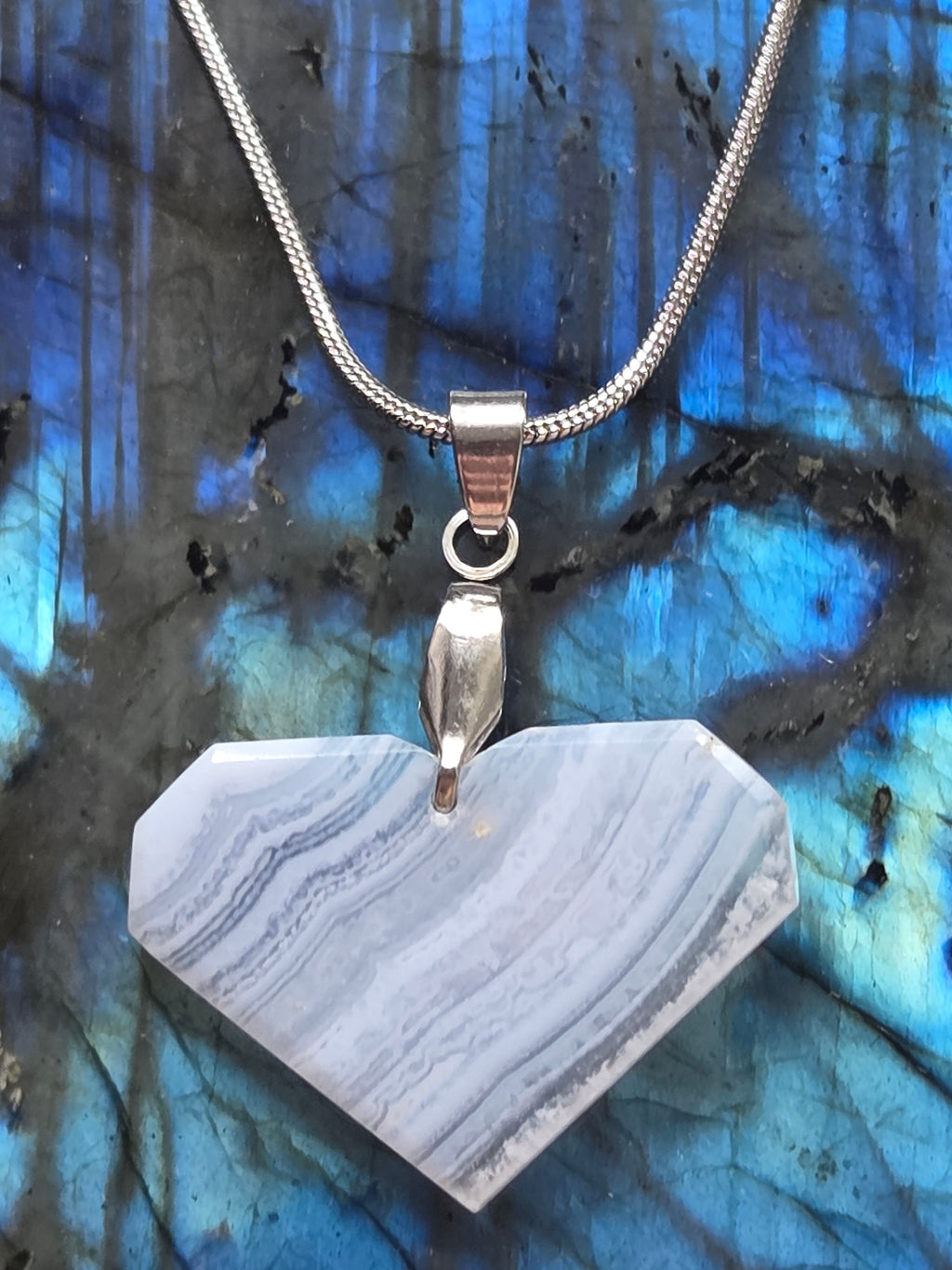 Blue lace  agate crystal handmade  necklace