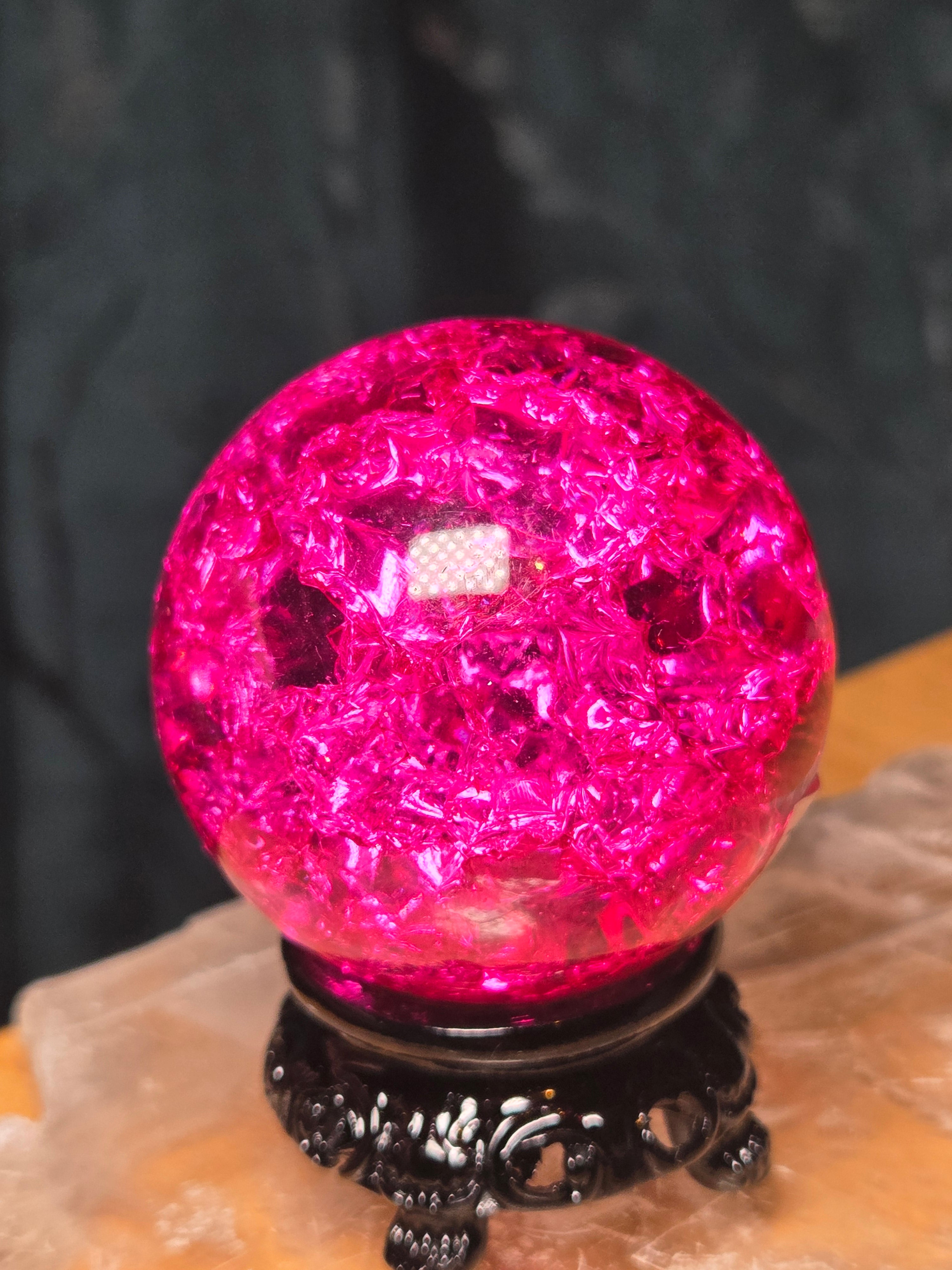 Pink Crackle Glass sphere