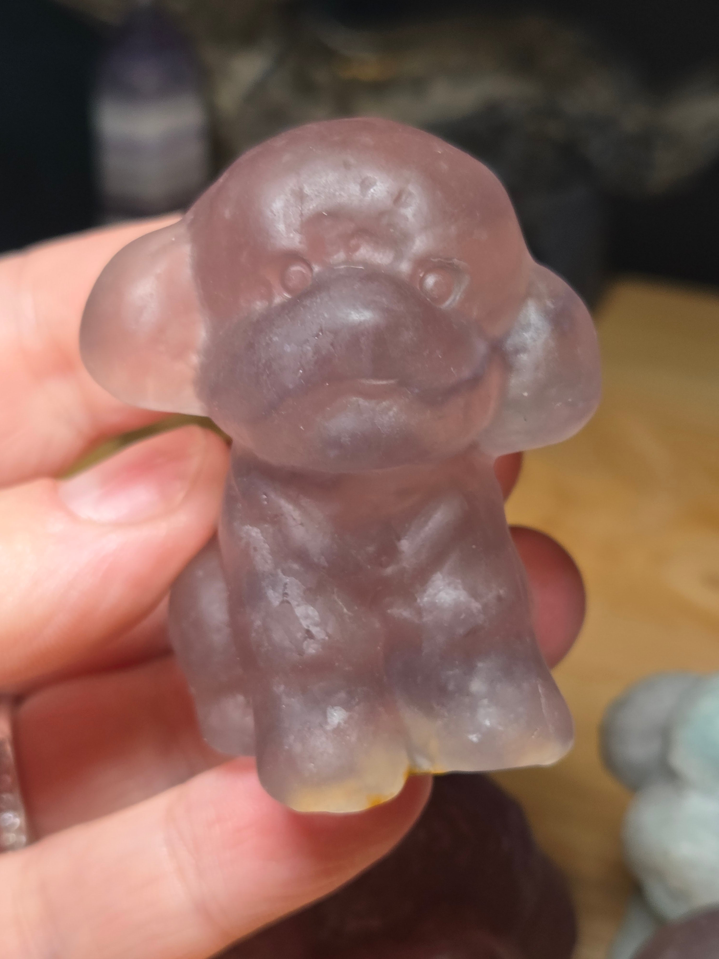 Flourite crystal teddy dog carving