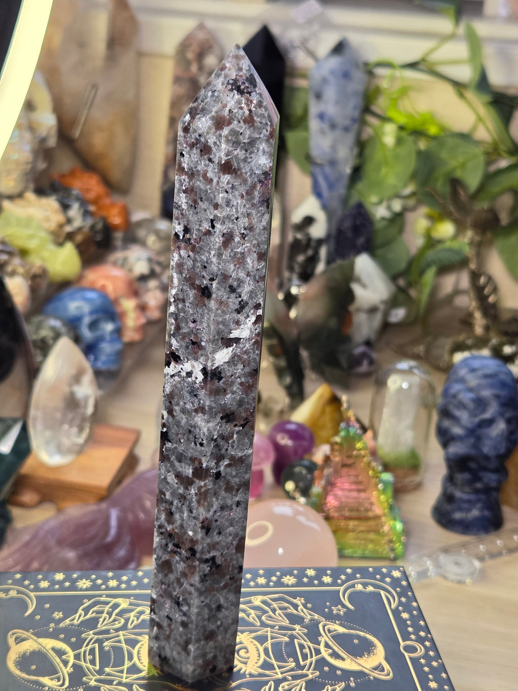 Large Yooperlite crystal tower with orange Uv