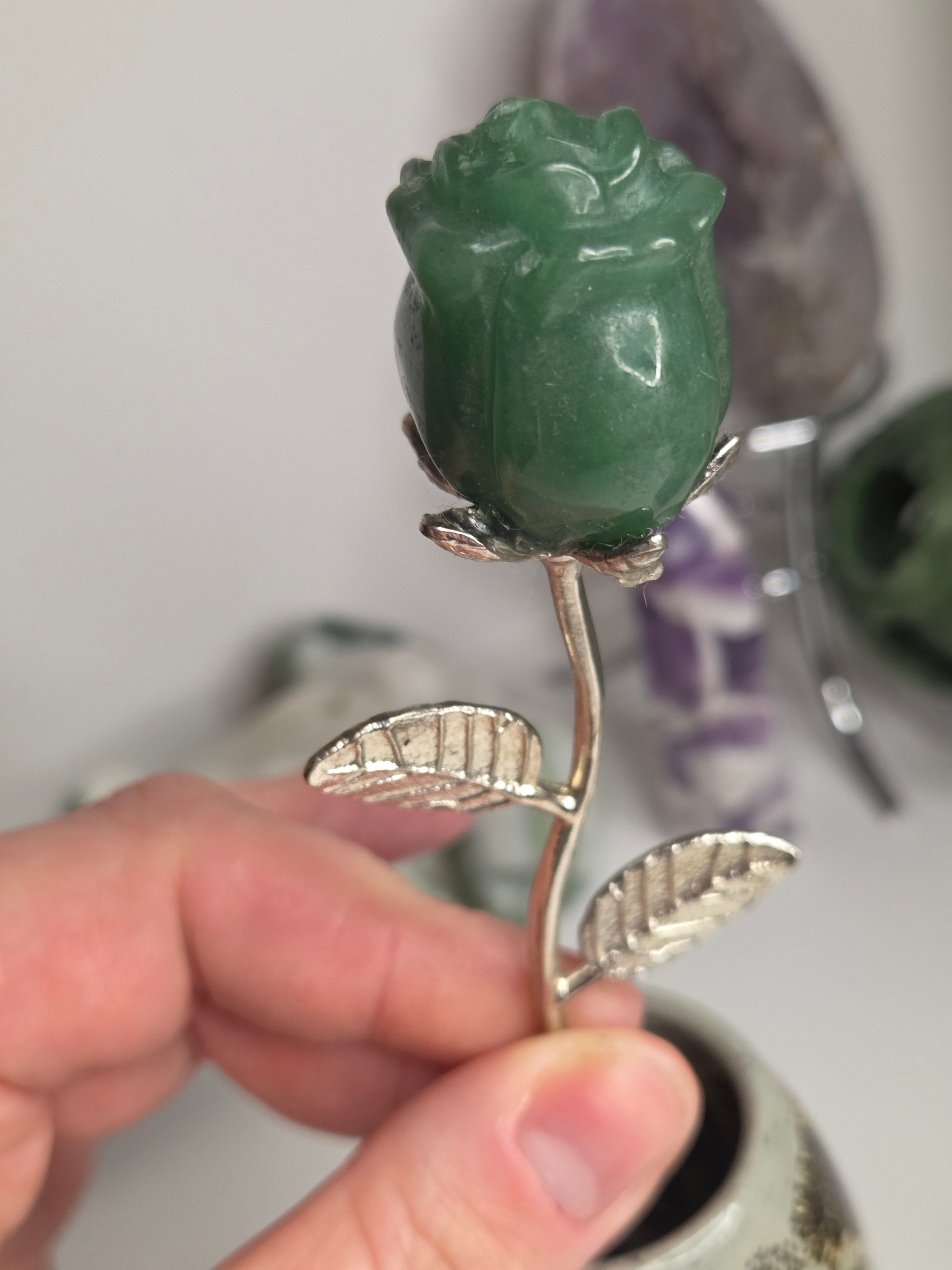 Green Aventurine crystal rose carving