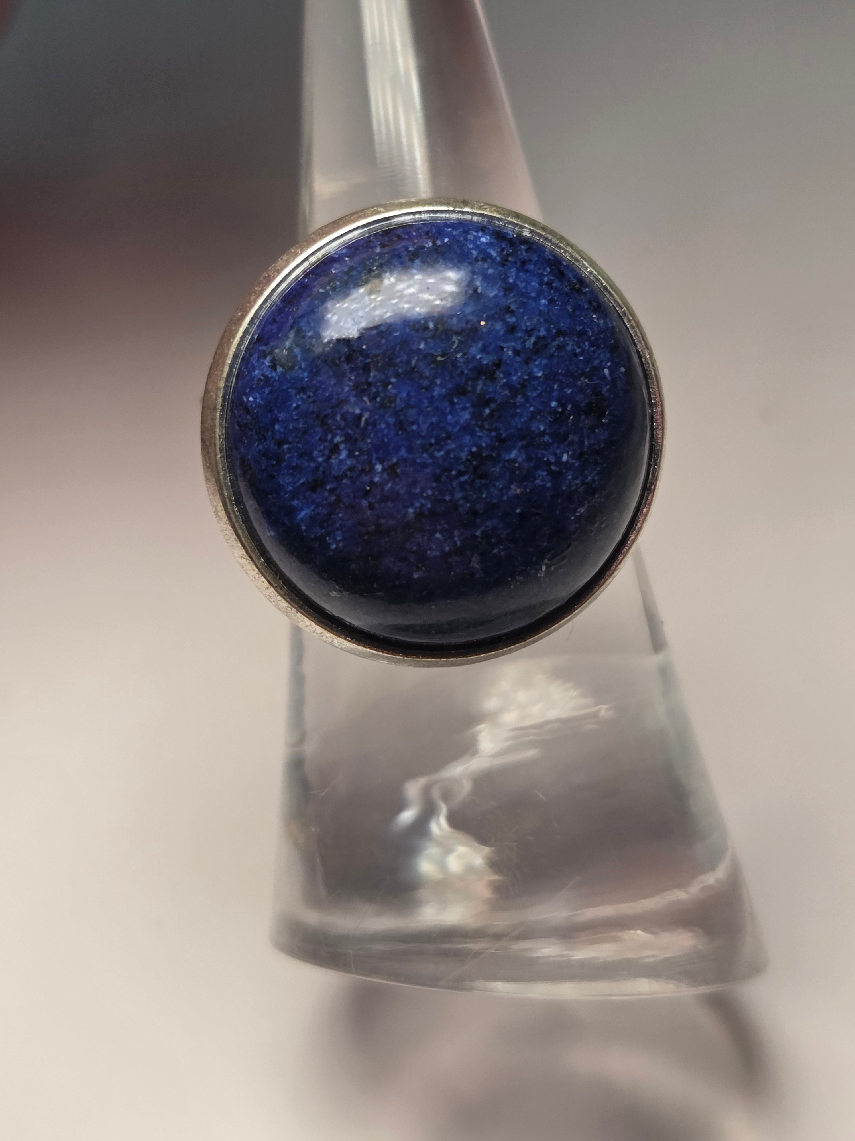 Lapis lazuli crystal adjustable ring stainless steel