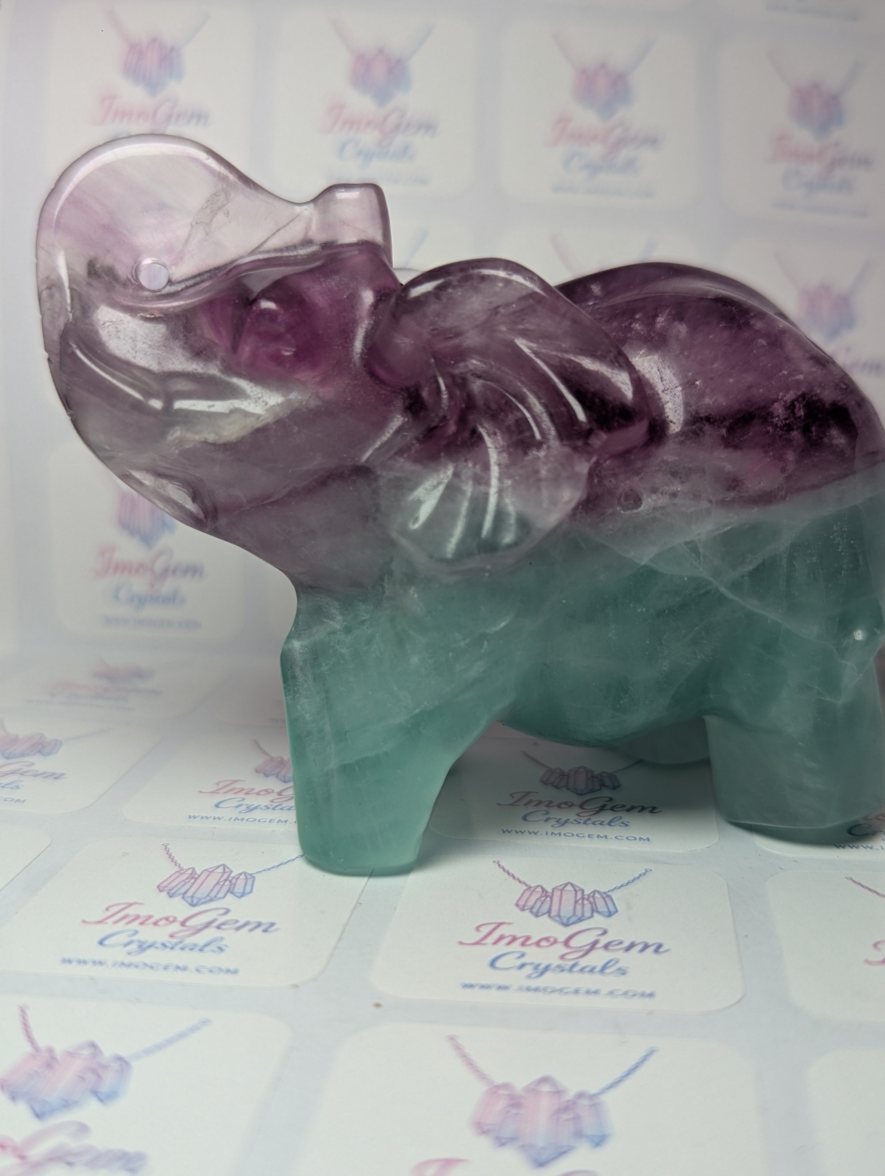 Rainbow flourite crystal Elephant carving