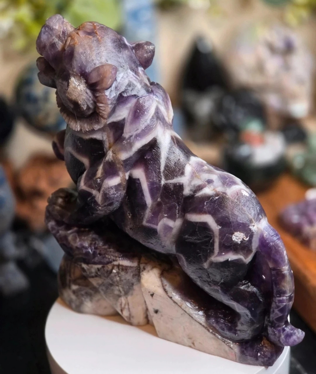 Dream Amethyst crystal tiger carving