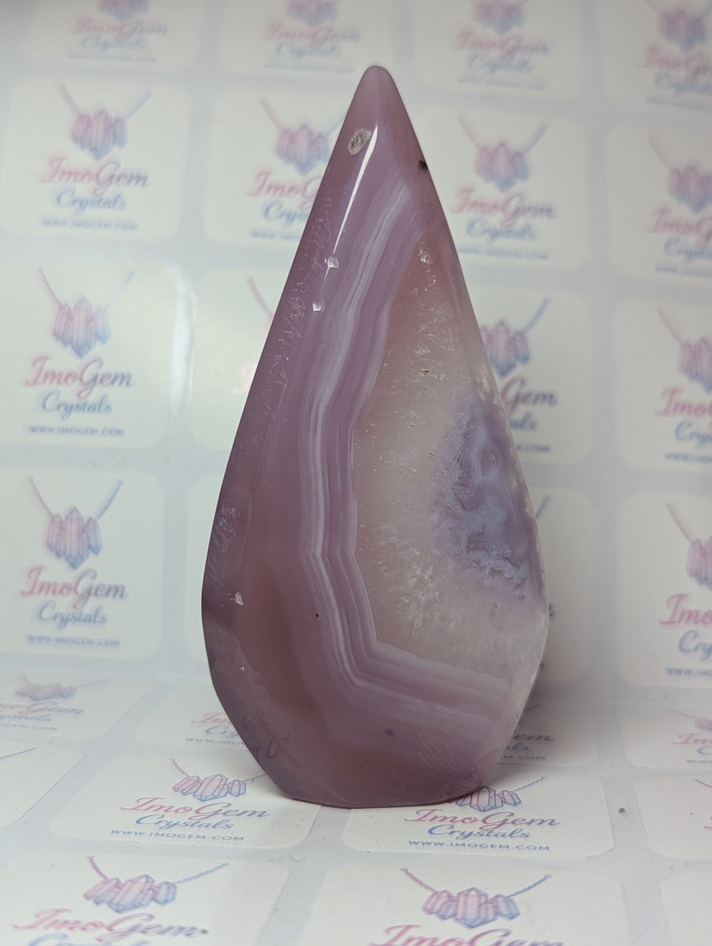 Pink Agate crystal tear drop carving