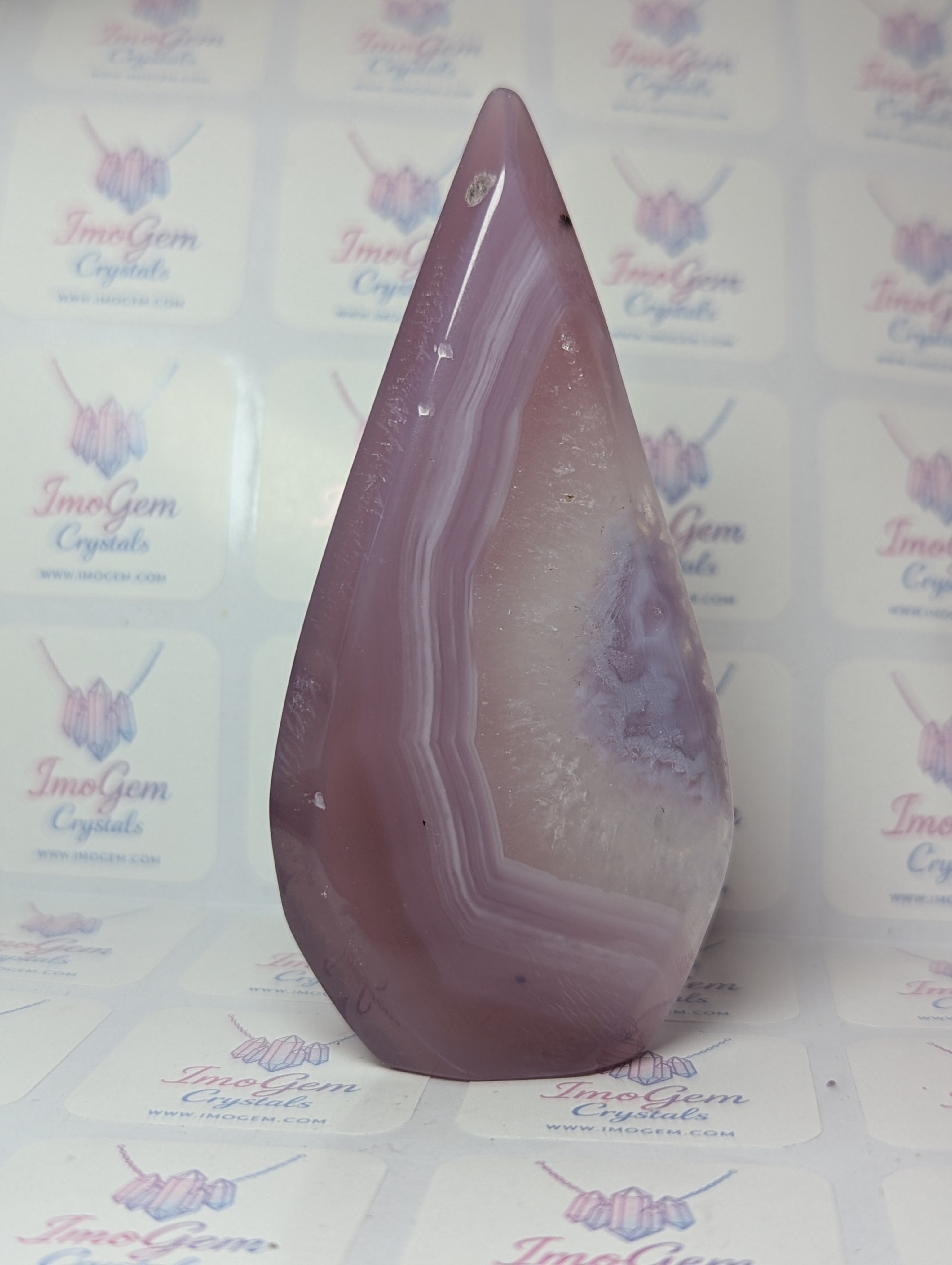 Pink Agate crystal tear drop carving