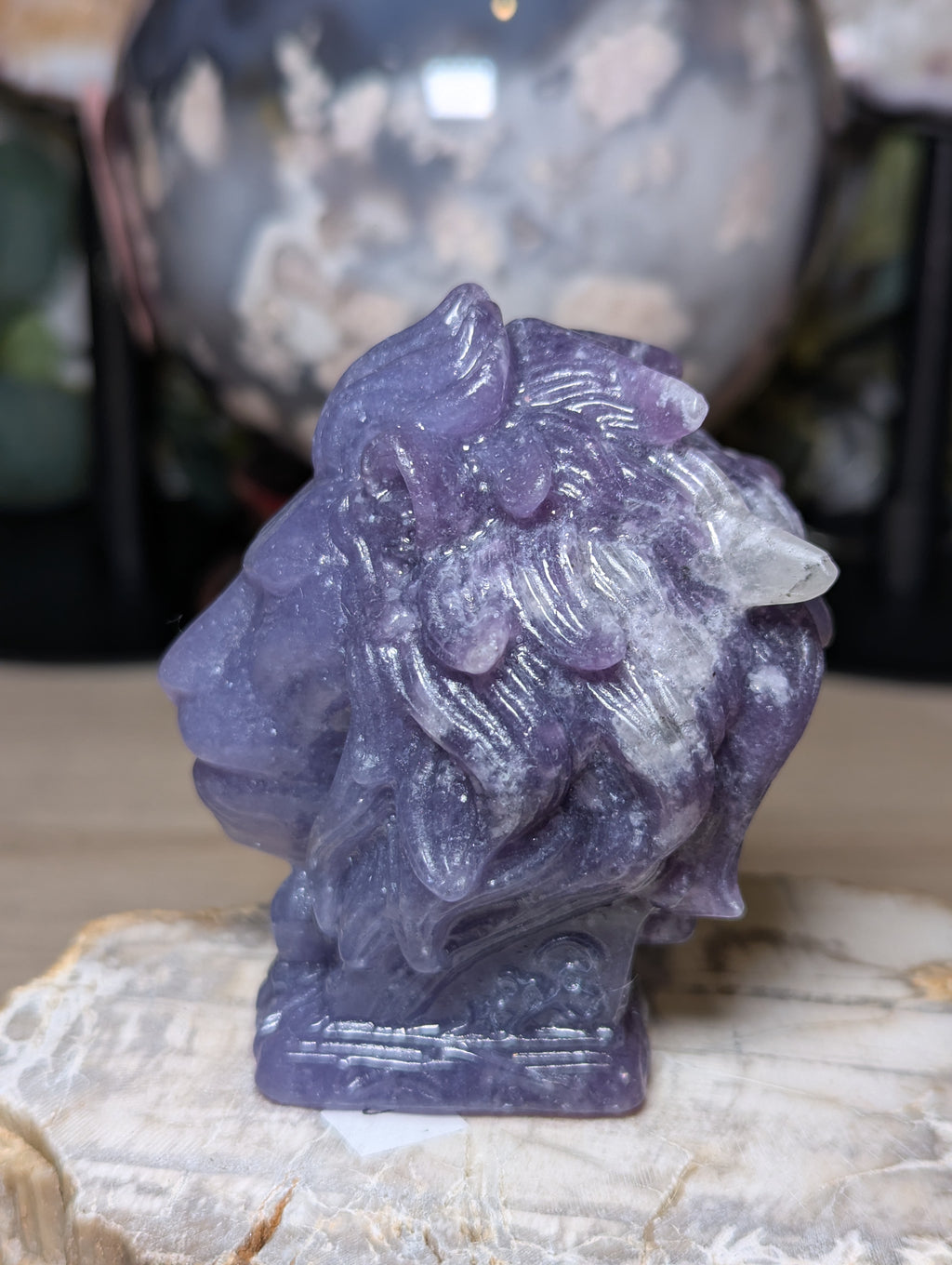 Lepidolite crystal large lion carving