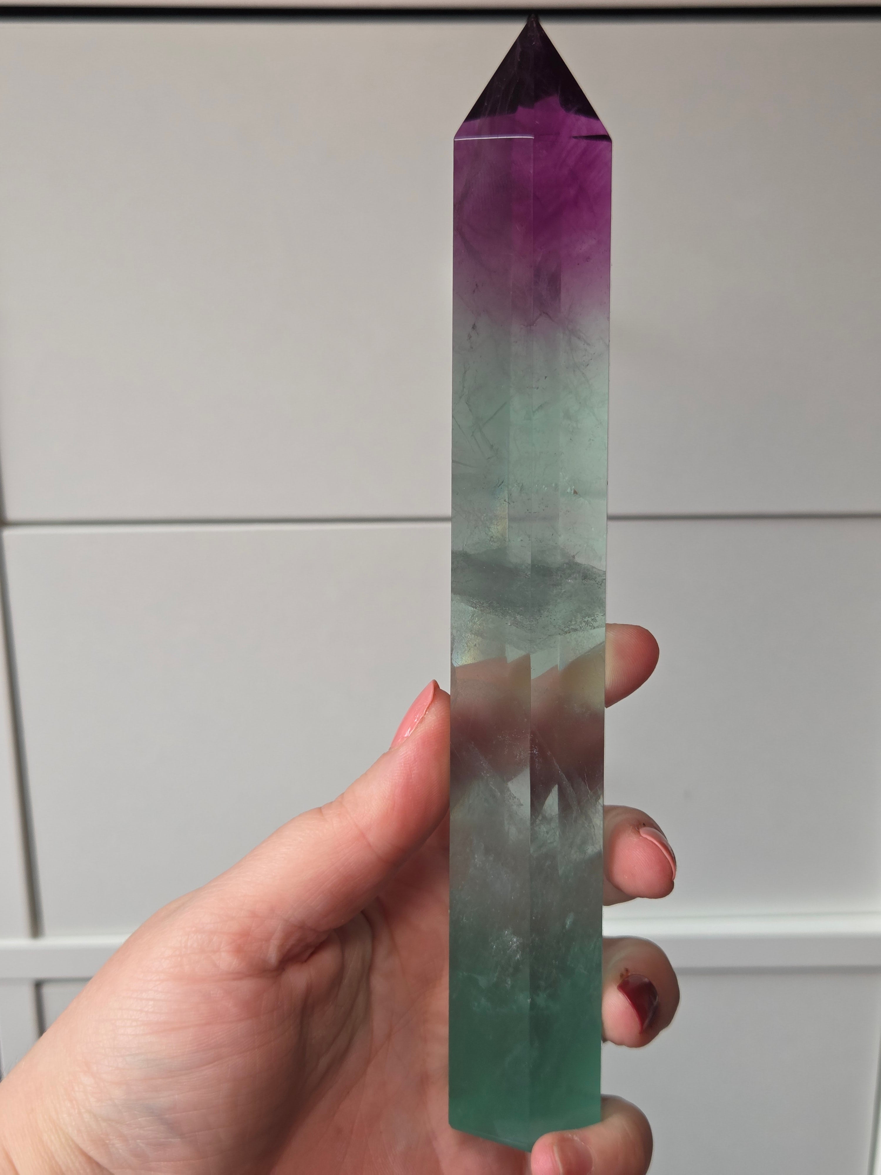 Beautiful large Flourite crystal tower carving