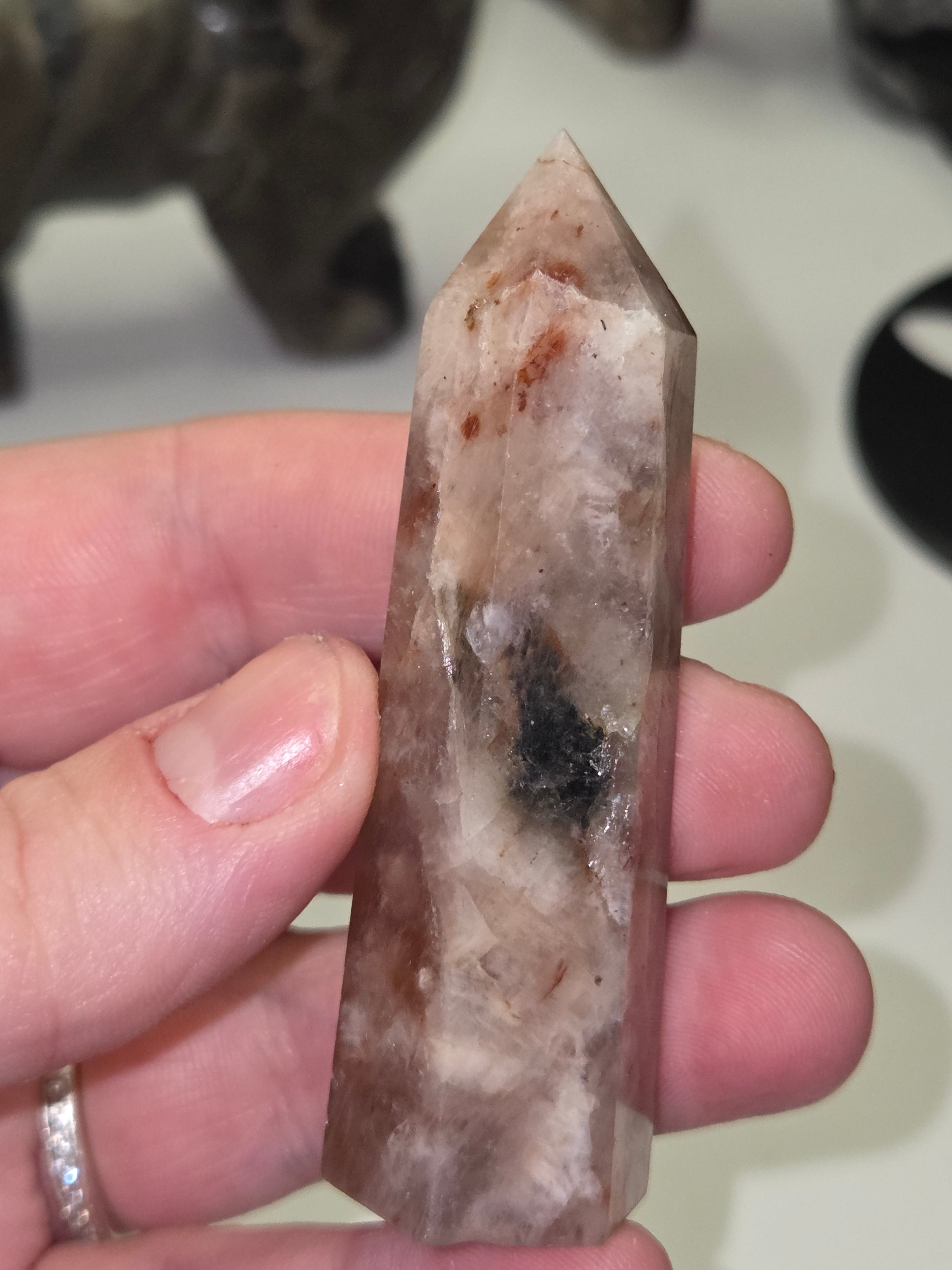 Sunstone with fire quartz crystal tower