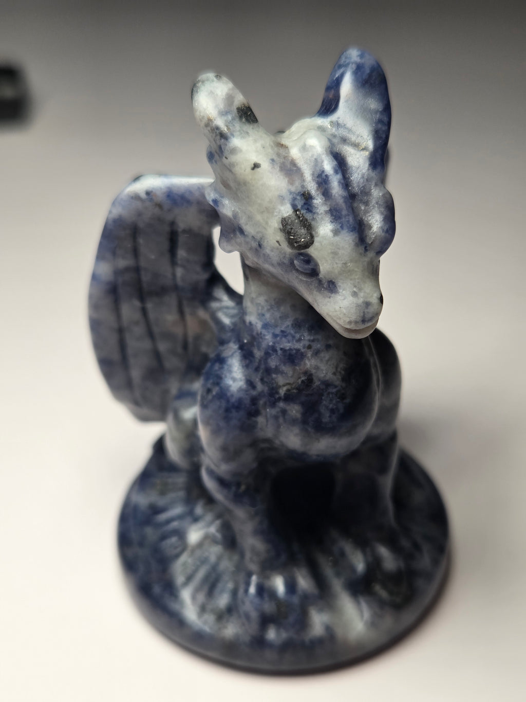 Sodalite crystal dragon carving