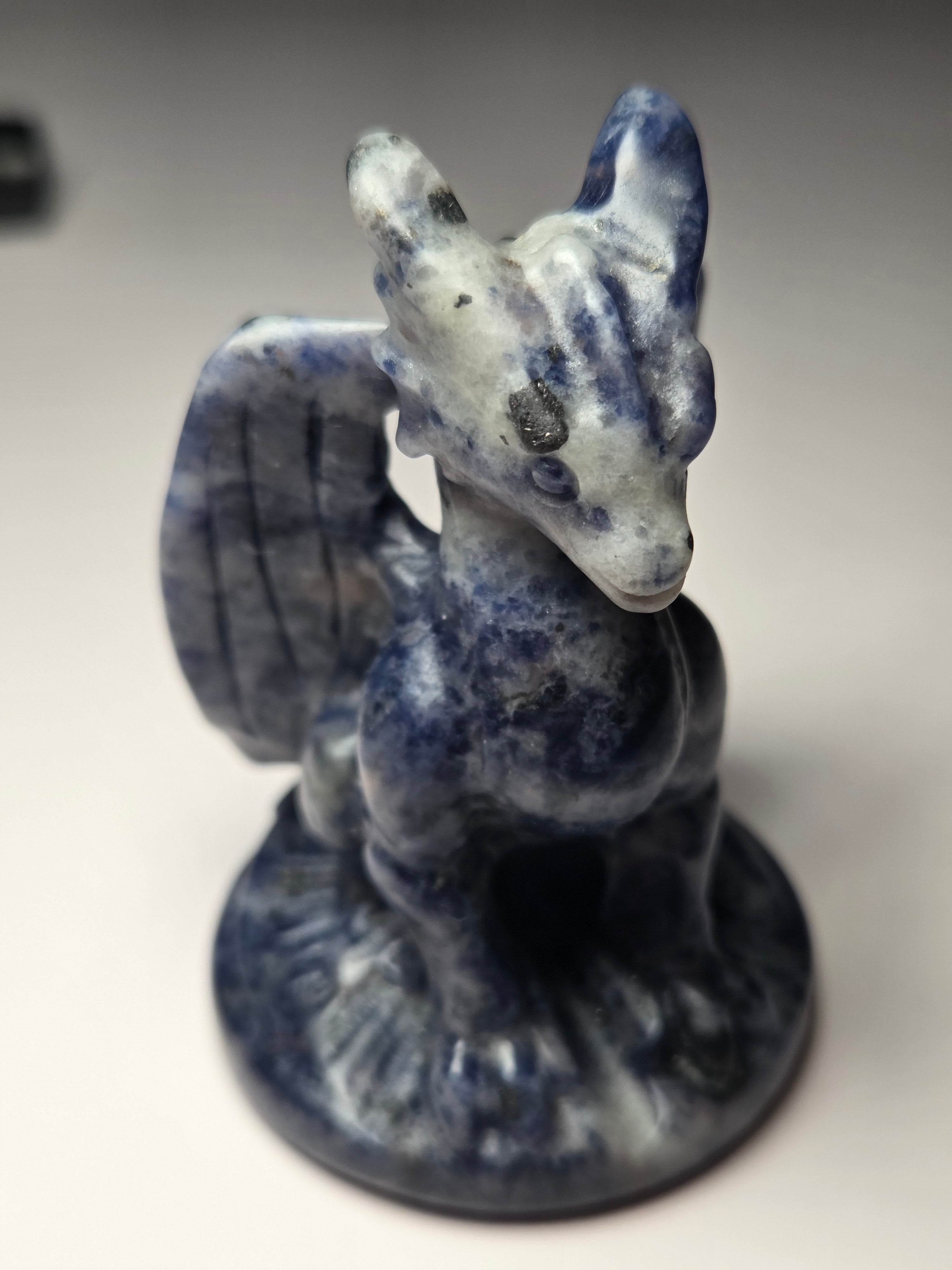 Sodalite crystal dragon carving