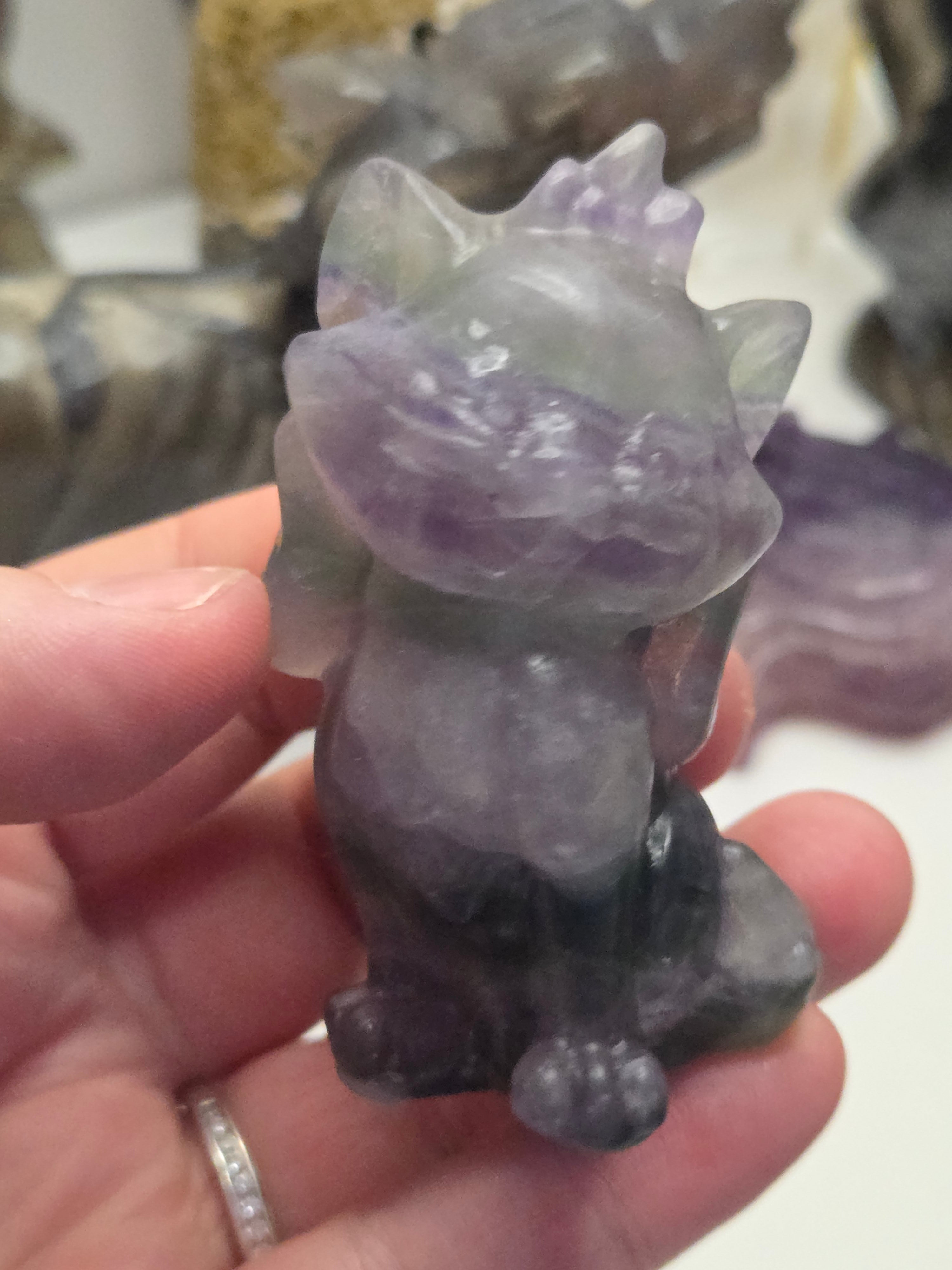 Rainbow flourite crystal Marie Cat carving